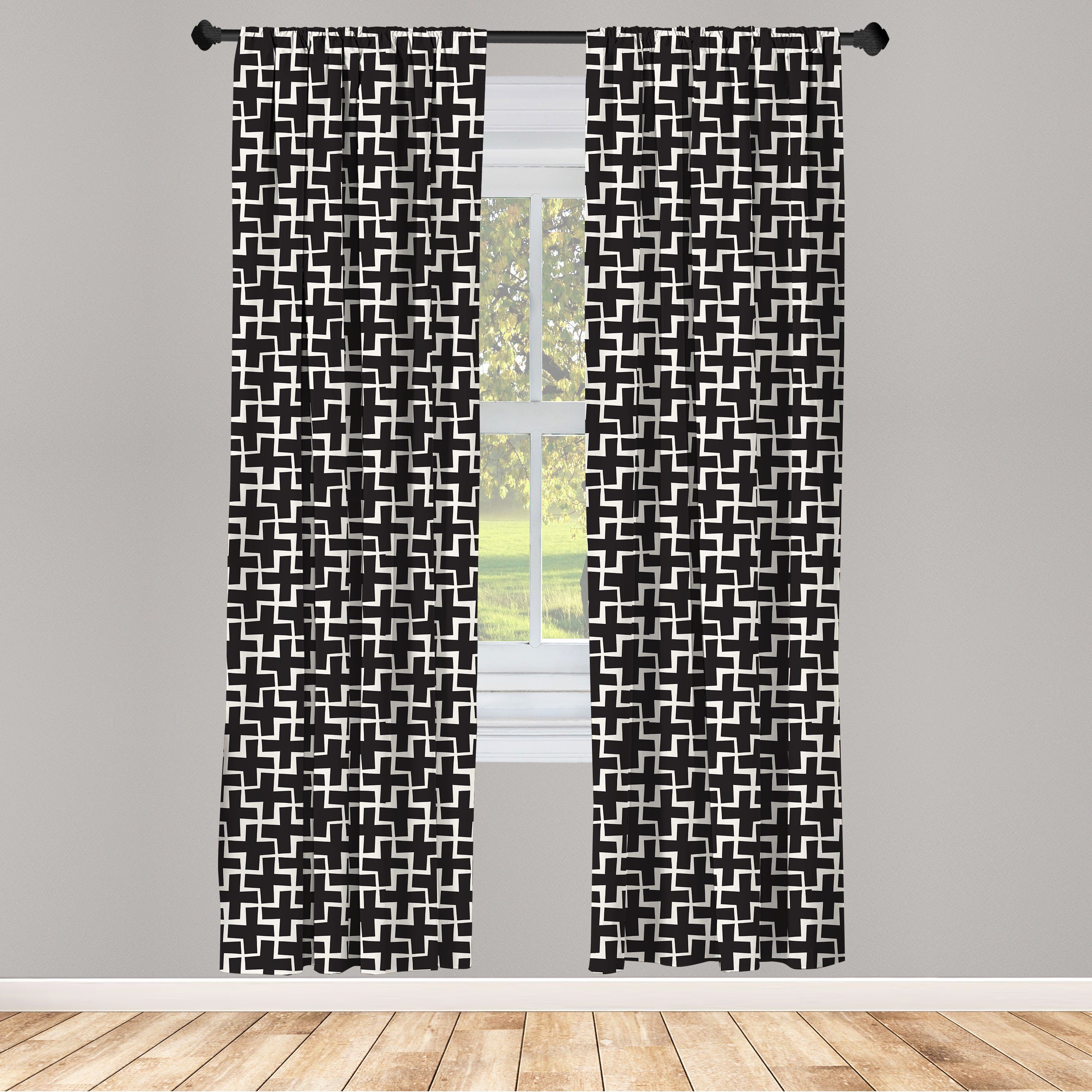 Gardine Vorhang für Wohnzimmer Schlafzimmer Dekor, Abakuhaus, Microfaser, Schwarz und weiß Plus-Zeichen Geometric
