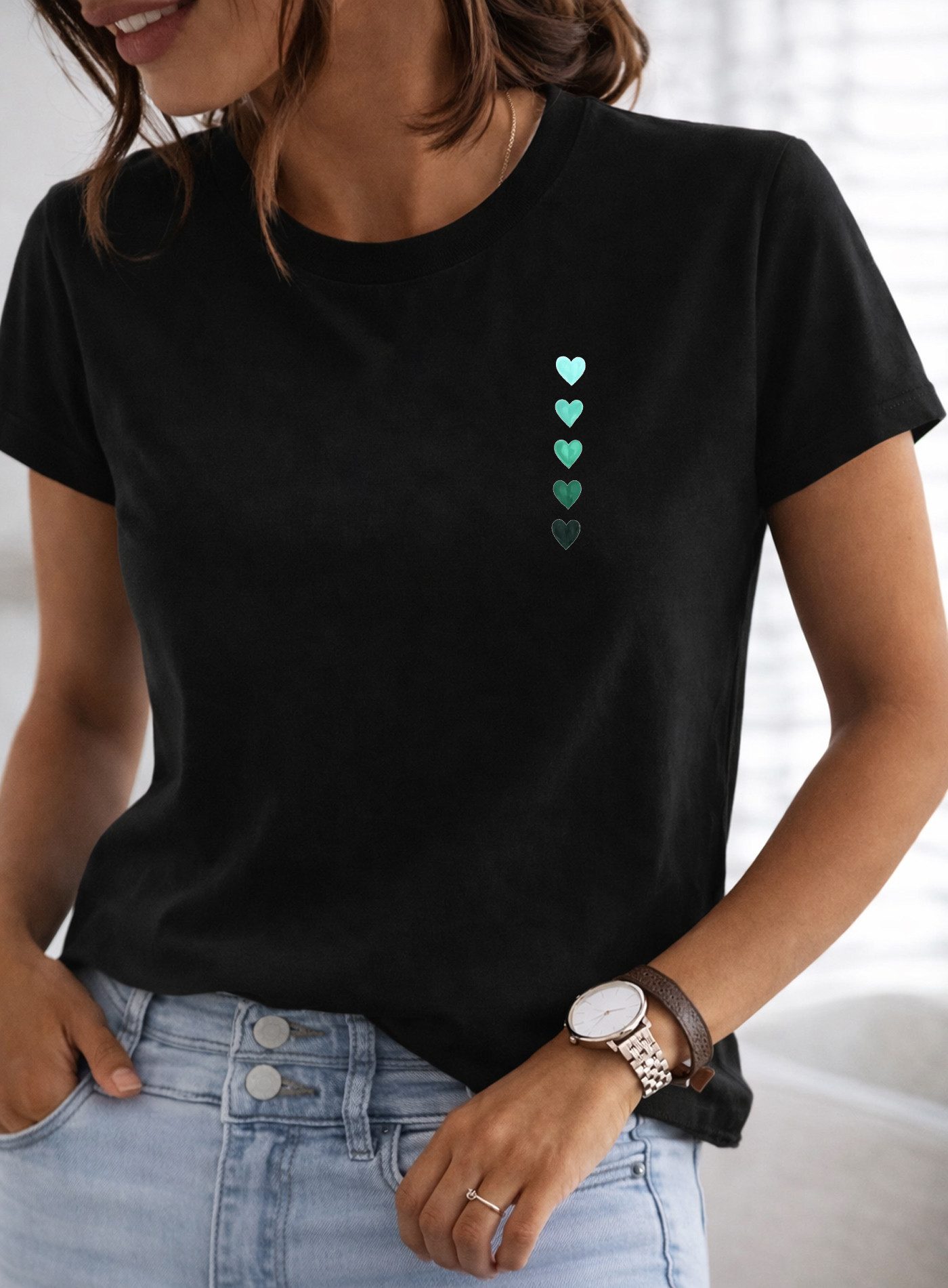 T-Shirt Damen Shirt Classic Basic Herz