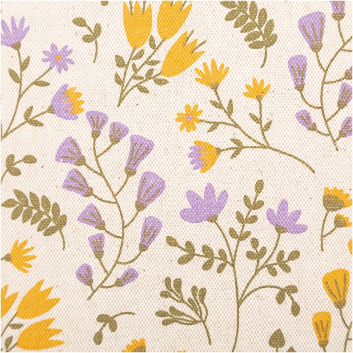 SCHÖNER LEBEN. Stoff Tischdeckenstoff Meterware Blumen natur lila gelb abwaschbar, abwaschbar