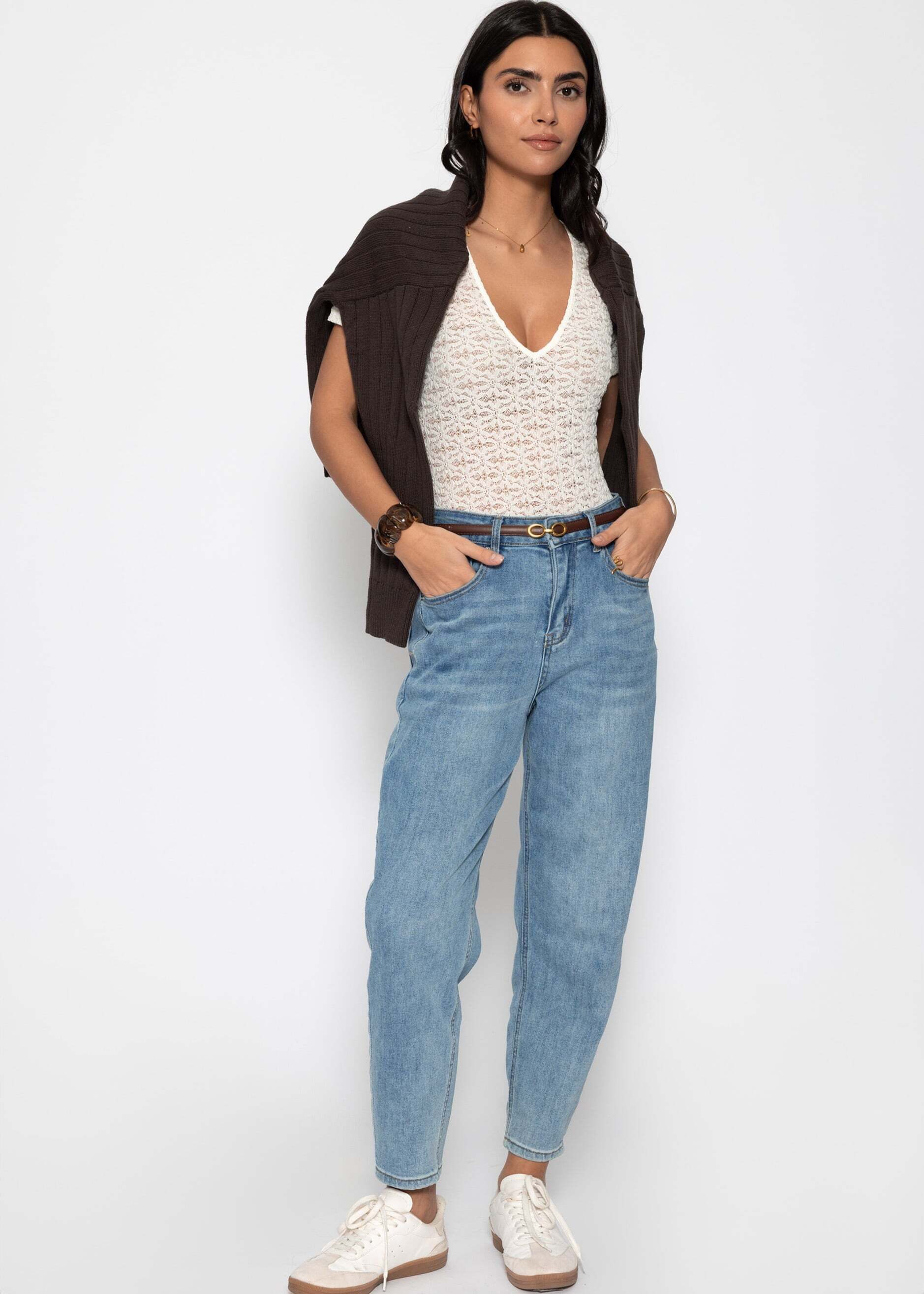 SASSYCLASSY Body Kurzarm Body aus floraler Spitze für Damen Zarter Body mit tiefem V-Ausschnitt und Druckknöpfen
