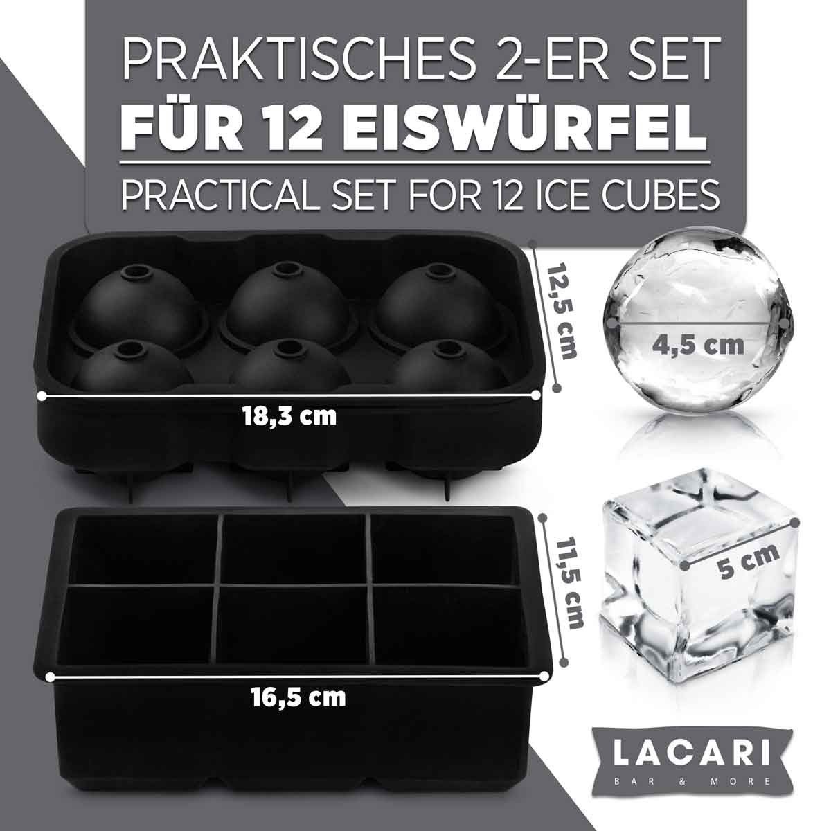 LACARI Eiswürfelform Silikon groß Ice Cube XXL 6 x Rund & 6 x Eckig, (2-tlg)
