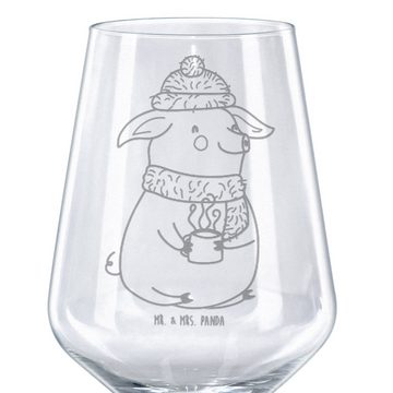 Mr. & Mrs. Panda Rotweinglas Schwein Glühwein - Transparent - Geschenk, Weihnachten, Rotwein Glas, Premium Glas, Spülmaschinenfest