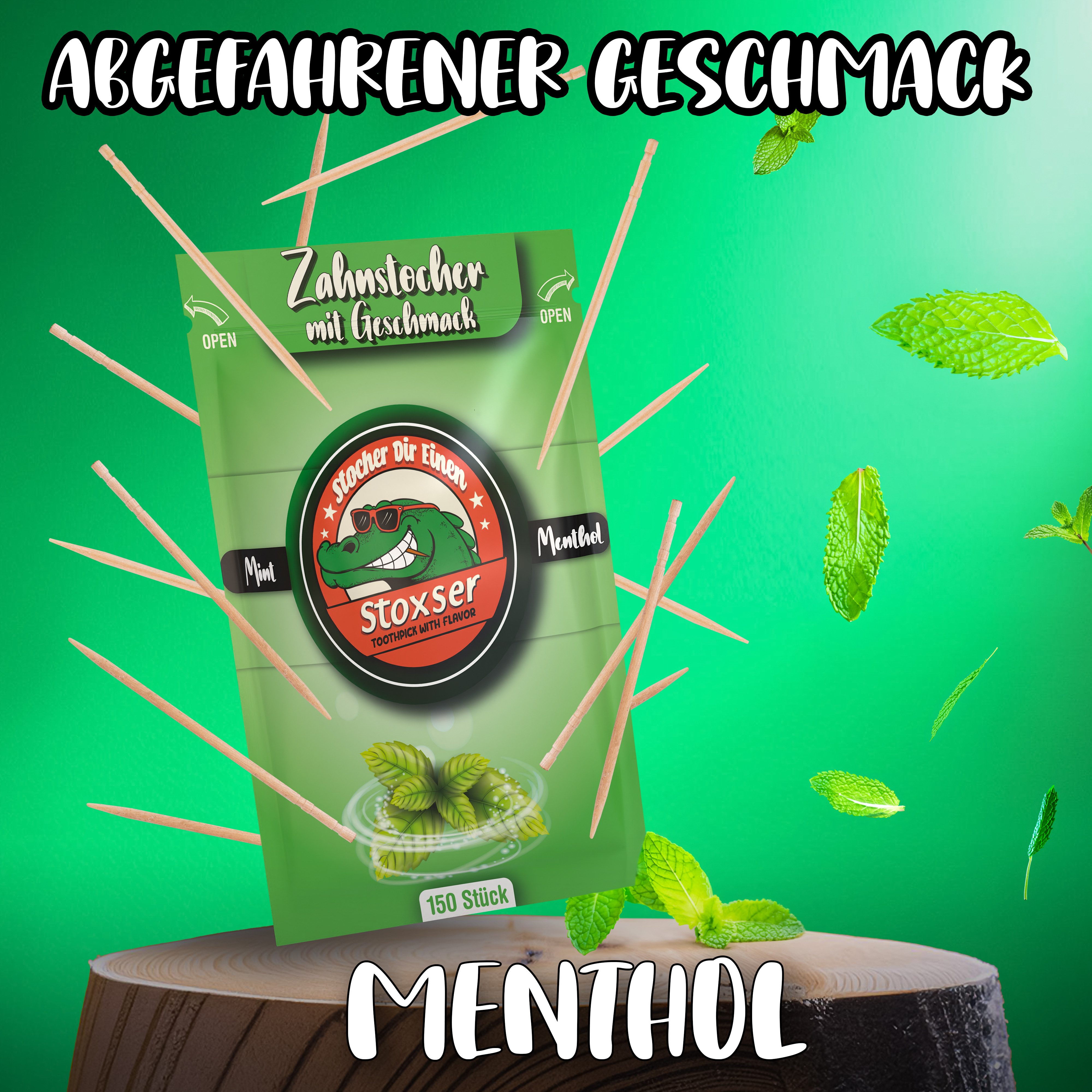 Stoxser Mundpflegecenter Stoxser 150 x Zahnstocher mit Geschmack Mint / Menthol, 150 x Zahnstocher mit Geschmack Mint / Menthol, Kein Kaugummi Unterstützend zu Zahnpasta Zahnseide Zuckerfrei