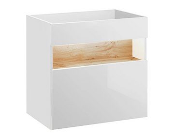 einfachgutemoebel Waschtisch-Set Badmöbel-Set Bahama 3-tlg 60cm, Spiegel, weiss-hochglanz-Wildeiche, (1-St., Unterschrank & Waschbecken, Hochschrank, Spiegel)