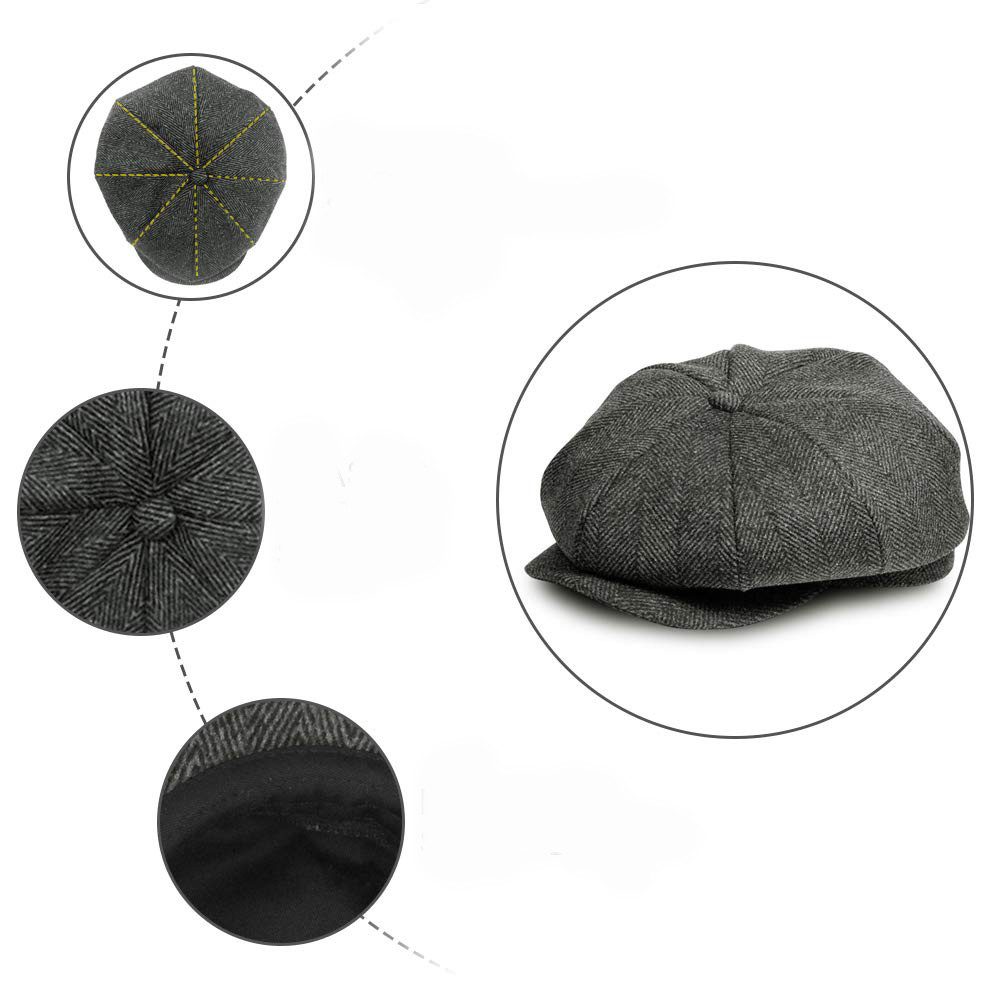 Coonoor Baskenmütze Schiebermuetze Herren 8 Panel Peaky Fischgräten Tweed Retro Schiebermütze Schlägermütze Gatsby Cap