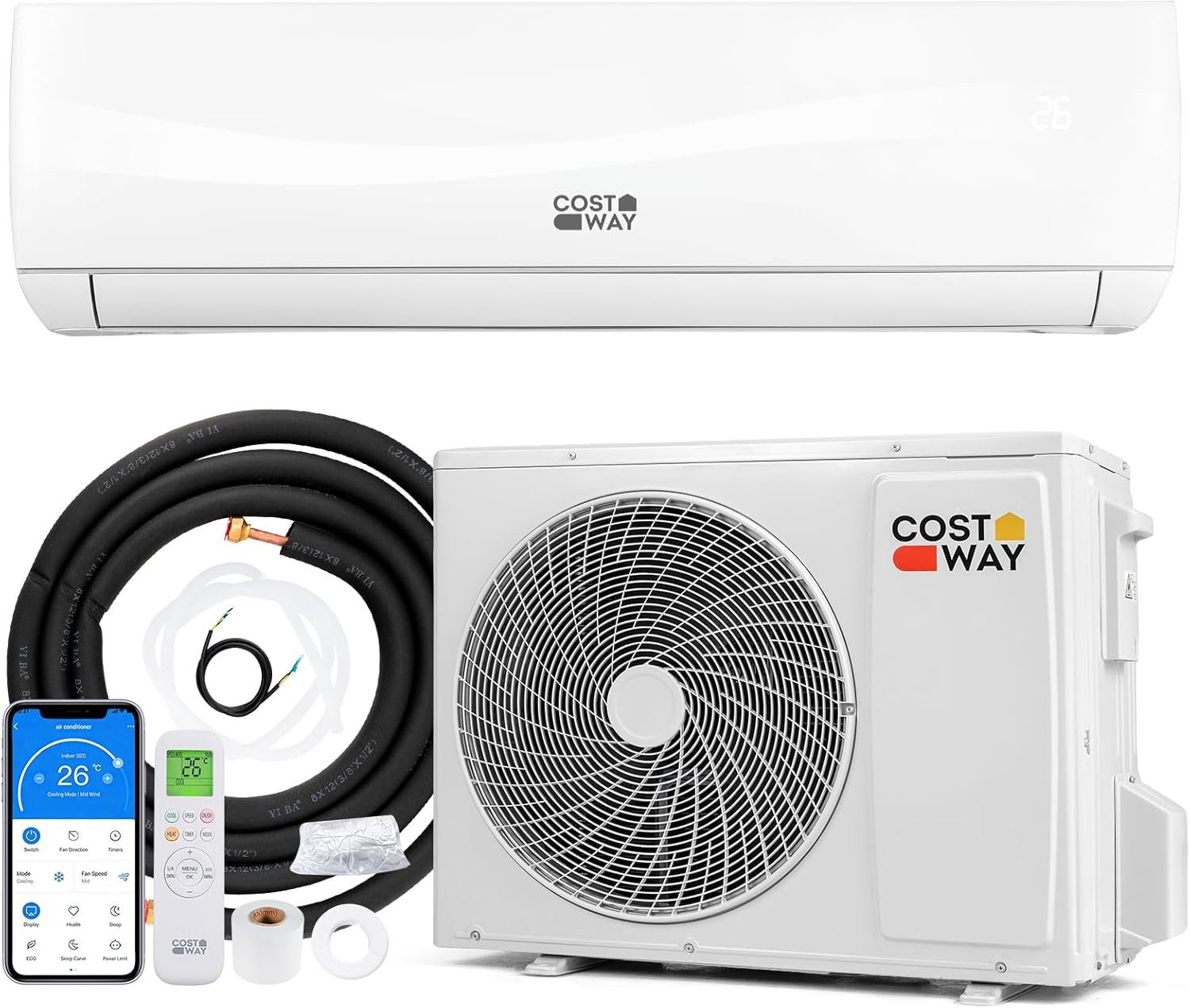 COSTWAY Split-Klimagerät 3,4kW Inverter Klimagerät leise, 9000 BTU, Kühlen