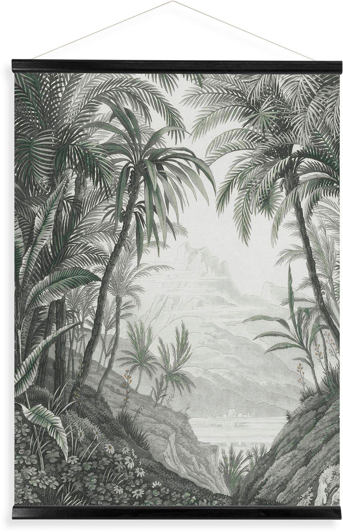 Art for the home Leinwandbild Jungle Landschaft Schwarz/Weiss, (1 St), Luxus Kakemono Leinen Wandposter 80x60cm