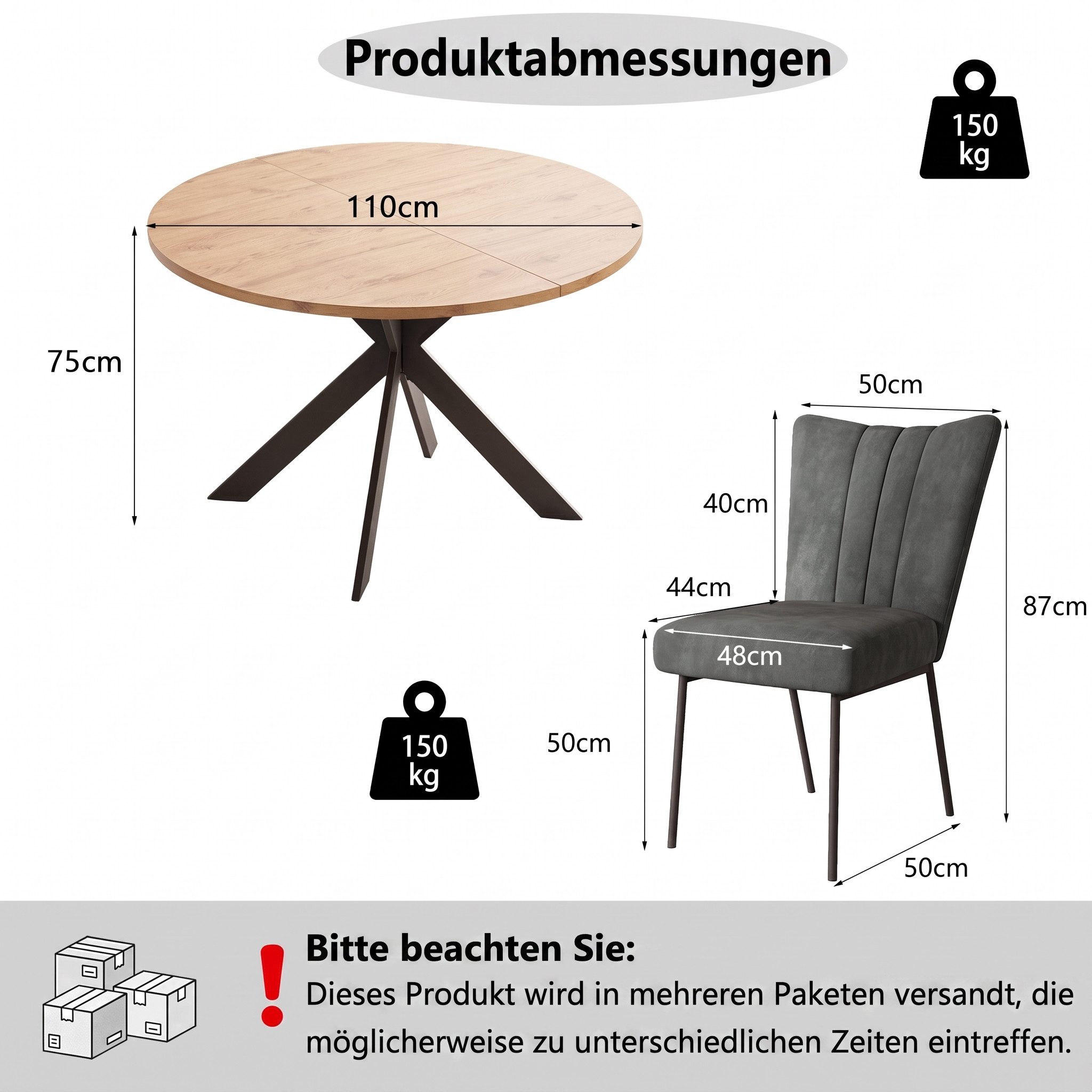 Jiexi Essgruppe Tisch- und Stuhlset, Runder Esstisch (115×75 cm) mit 4 Stühlen – Bild 3 von 5