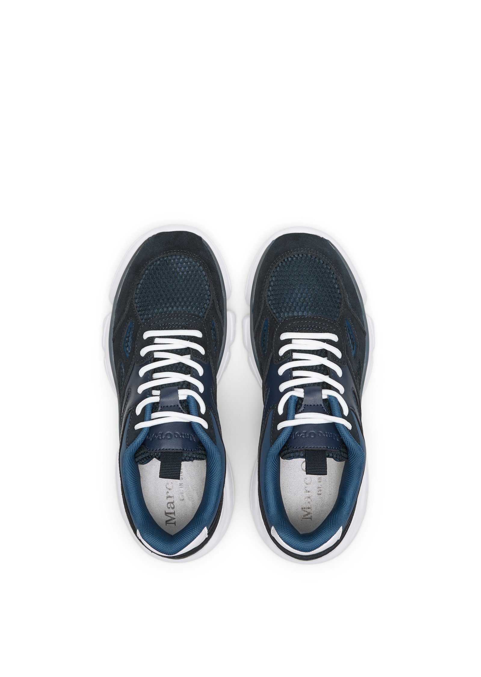 O'Polo Marc Sneaker recycelter blau Leder-Textil-Kombination aus