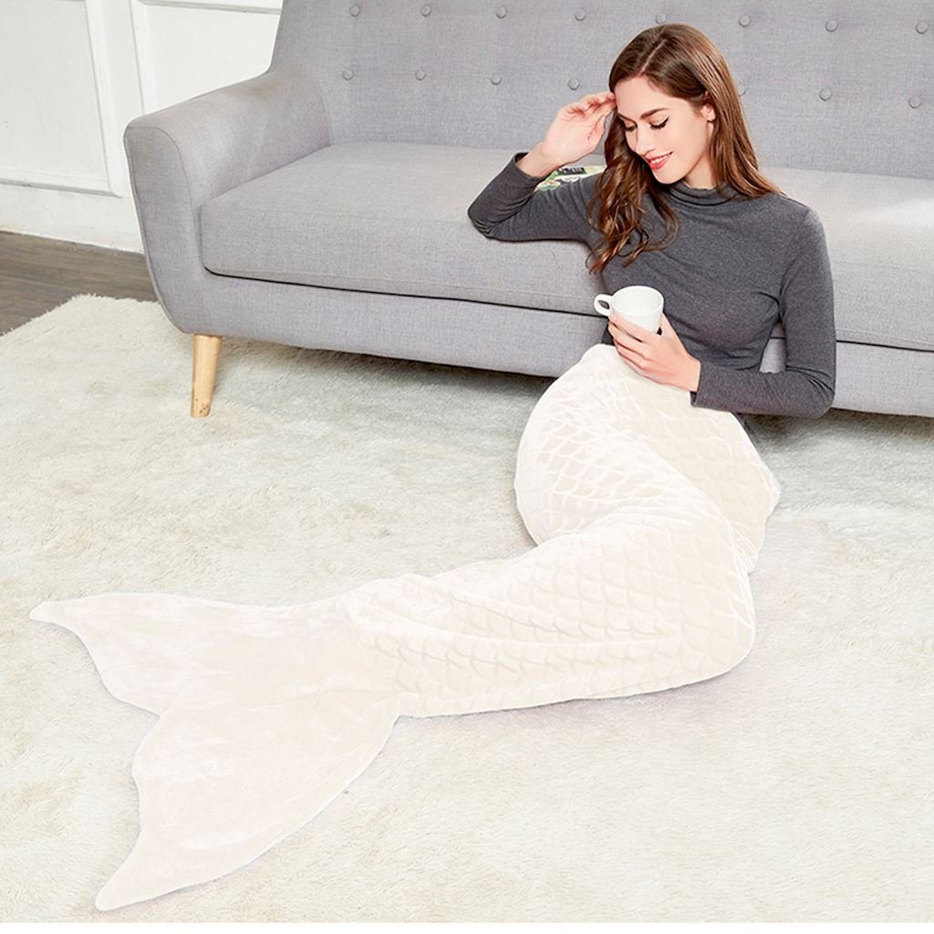 AmeliaHome Tagesdecke Meerjungfrauen Kuscheldecke Siren - Meerjungfrau Decke für Sofa & Couch, DecoKing creme