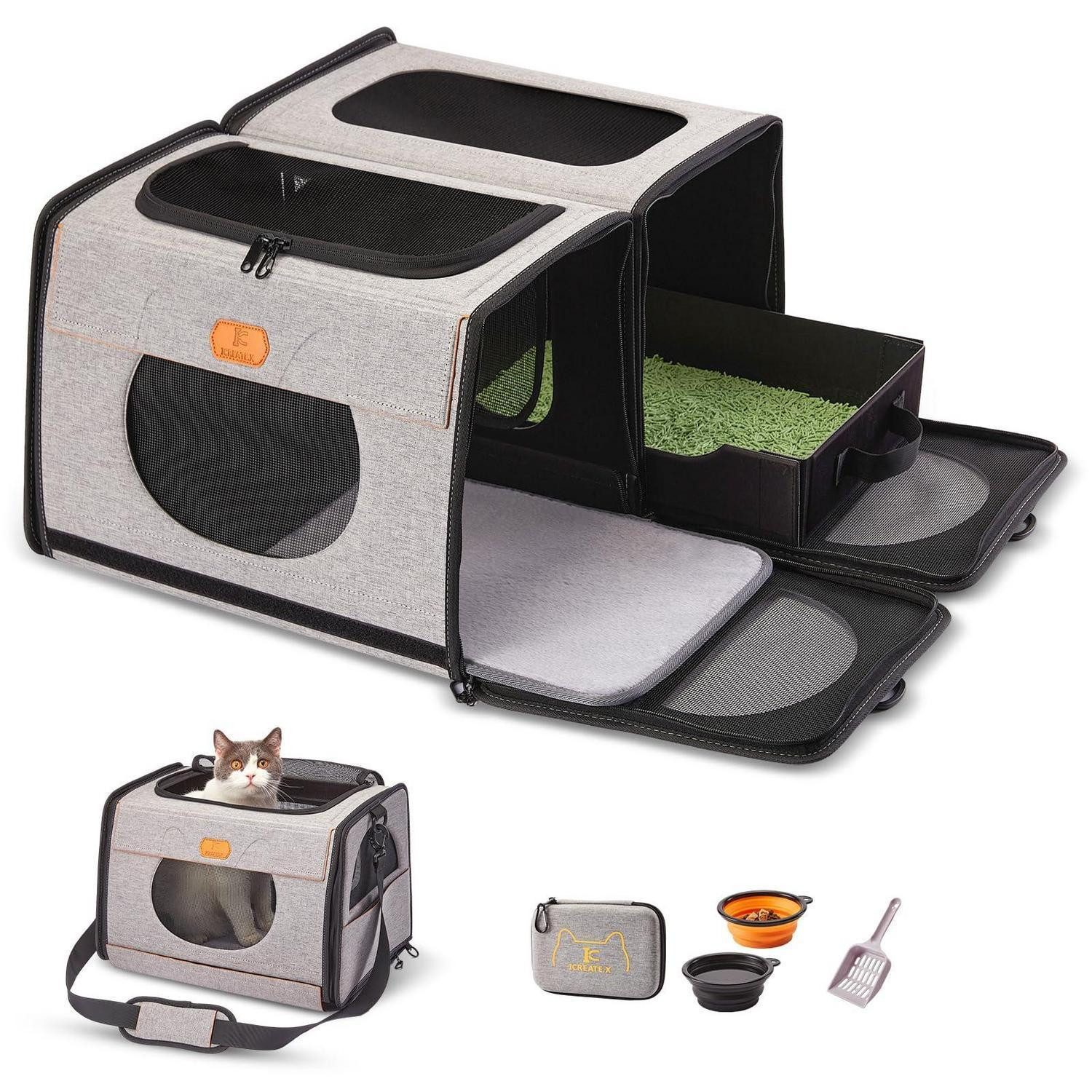 LuxusKollektion Tiertransportbox Katzenbox 2in1 Reise-Klo faltbar