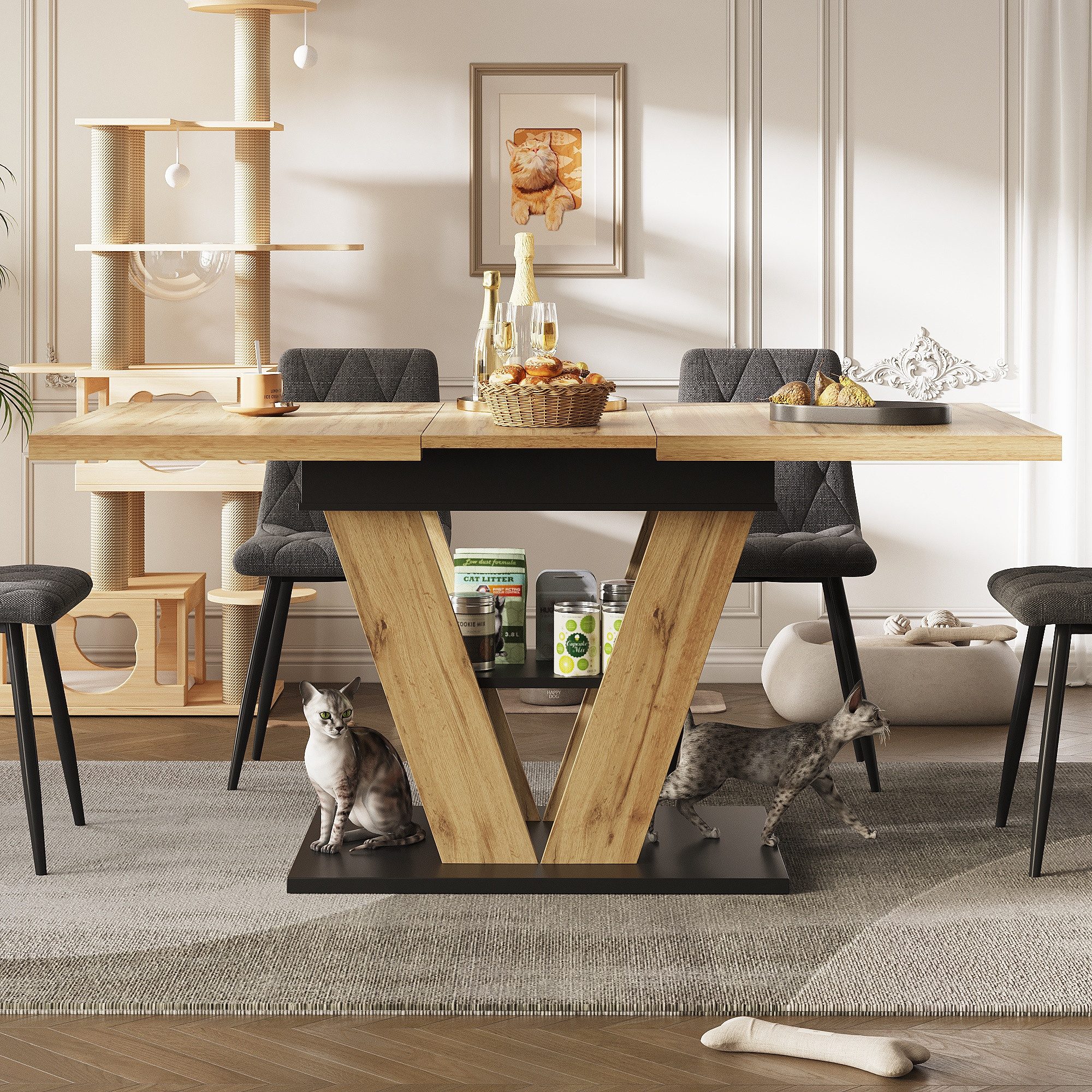 MODFU Esstisch Teleskoptisch,Moderne Esstisch,Ausziehbar,Esszimmer-Set (Holzmaserung, stabiler MDF-Tisch, moderne Design für Küche & Wohnzimmer, perfekt für kleine und große Haushalte, 1-St., 110-140 x 80 x 75 cm), Esstisch Teleskoptisch
