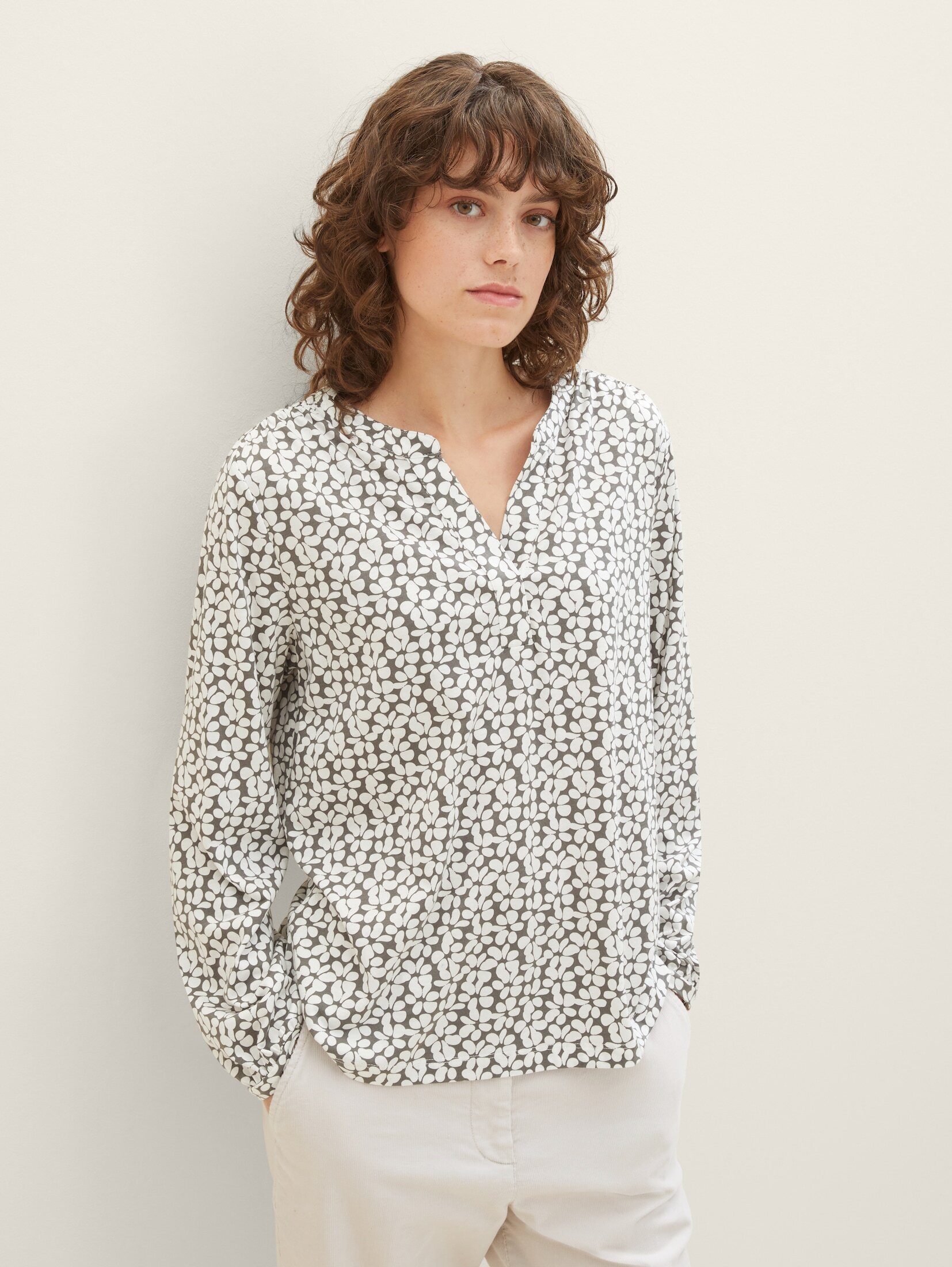 grey Bluse TOM mit design Allover-Print TAILOR floral T-Shirt