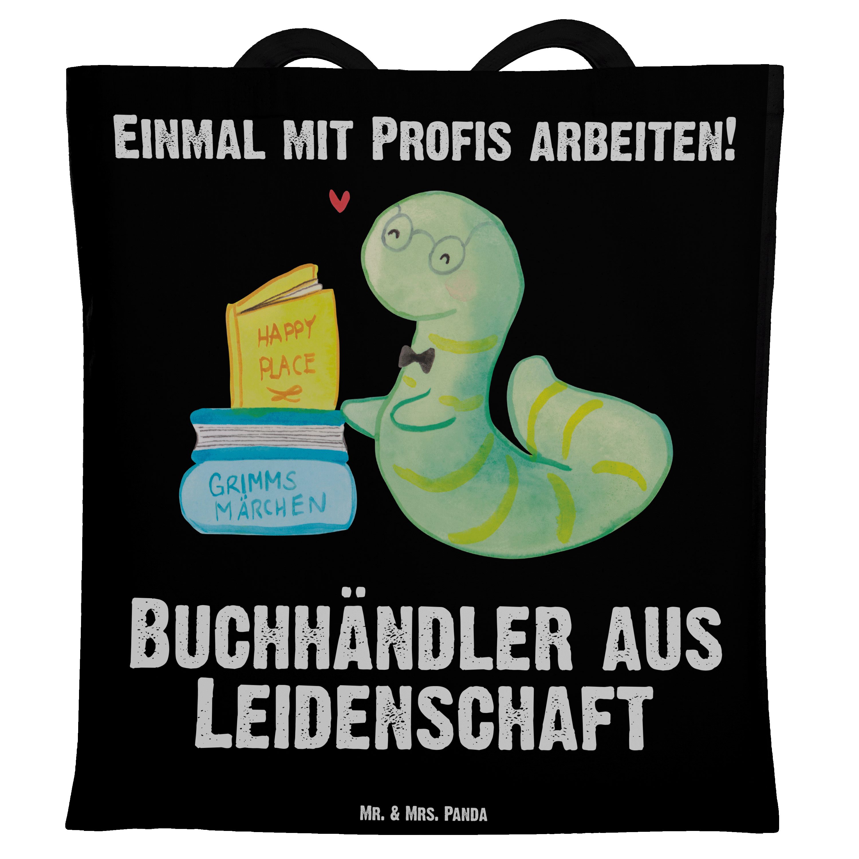 Mr. & Mrs. Panda Tragetasche Buchhändler aus Leidenschaft - Schwarz - Geschenk, Arbeitskollege, St (1-tlg)