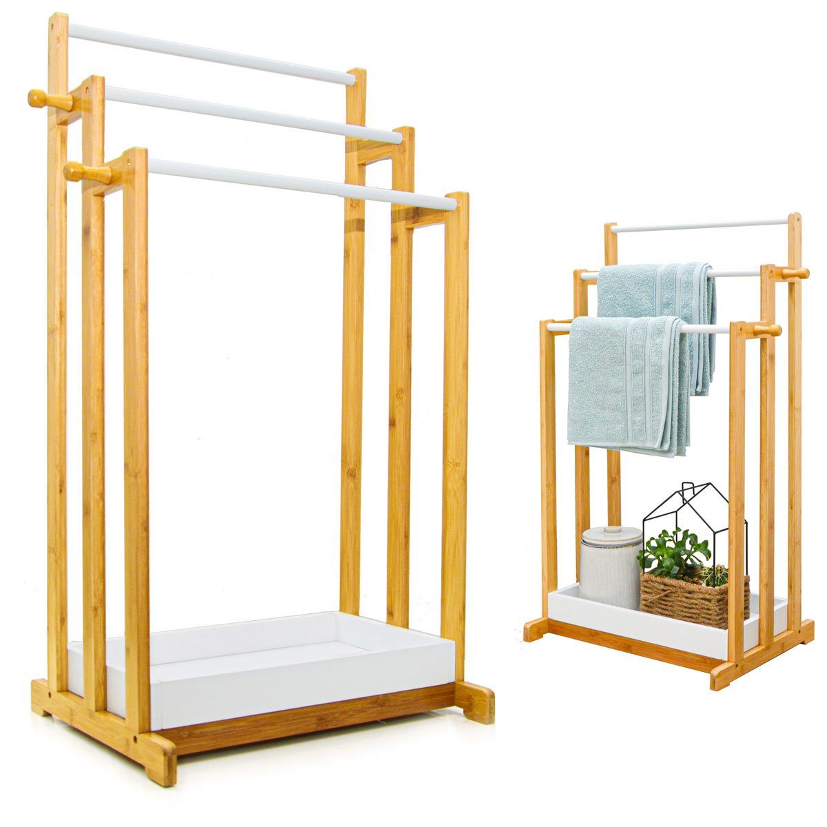 DuneDesign Handtuchständer 3 Stangen Bambus Handtuchhalter 45x35x84 Bad, 45x84x35cm Handtuchhalter