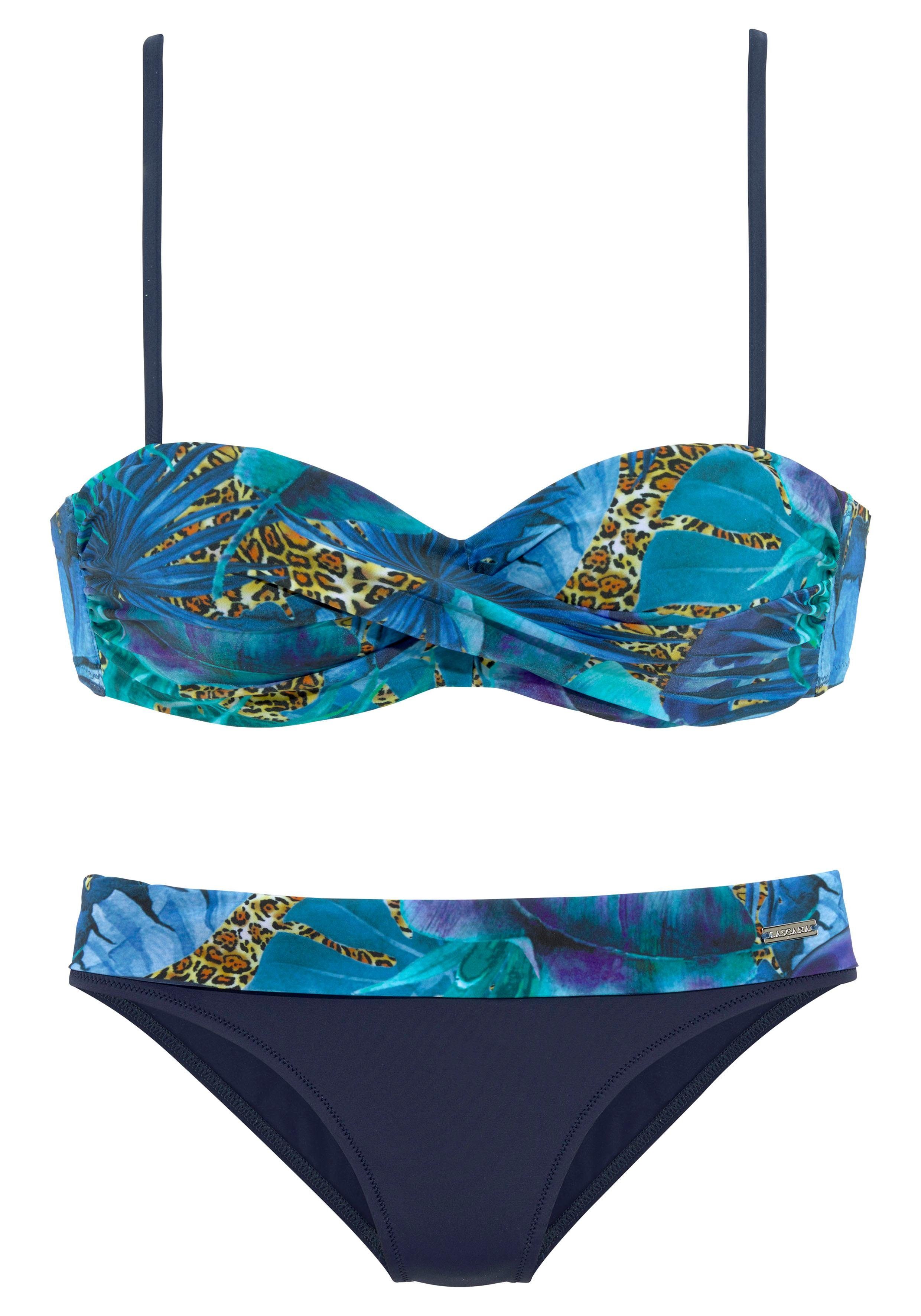 Dschungel-Optik mit LASCANA blau-bedruckt Bügel-Bandeau-Bikini