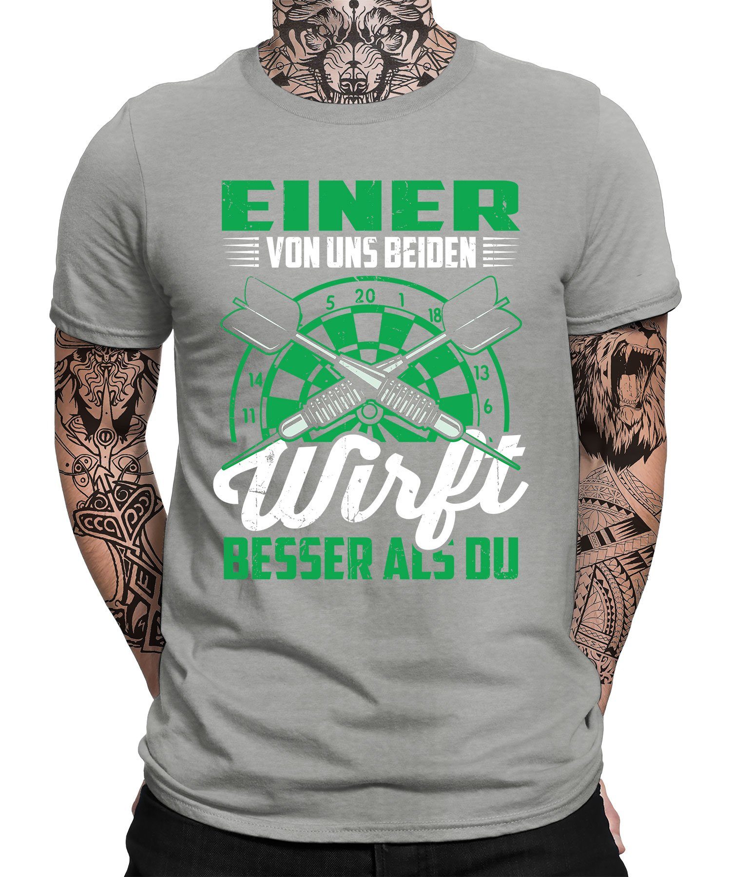 Quattro Formatee Kurzarmshirt Spruch - Grau T-Shirt (1-tlg) Dartscheibe Heather Dart Dartpfeil Herren Dartspieler