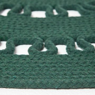 Teppich Geflochtener runder Teppich mit Häkel-Muster, grün, 70 cm, Homescapes, Höhe: 20 mm