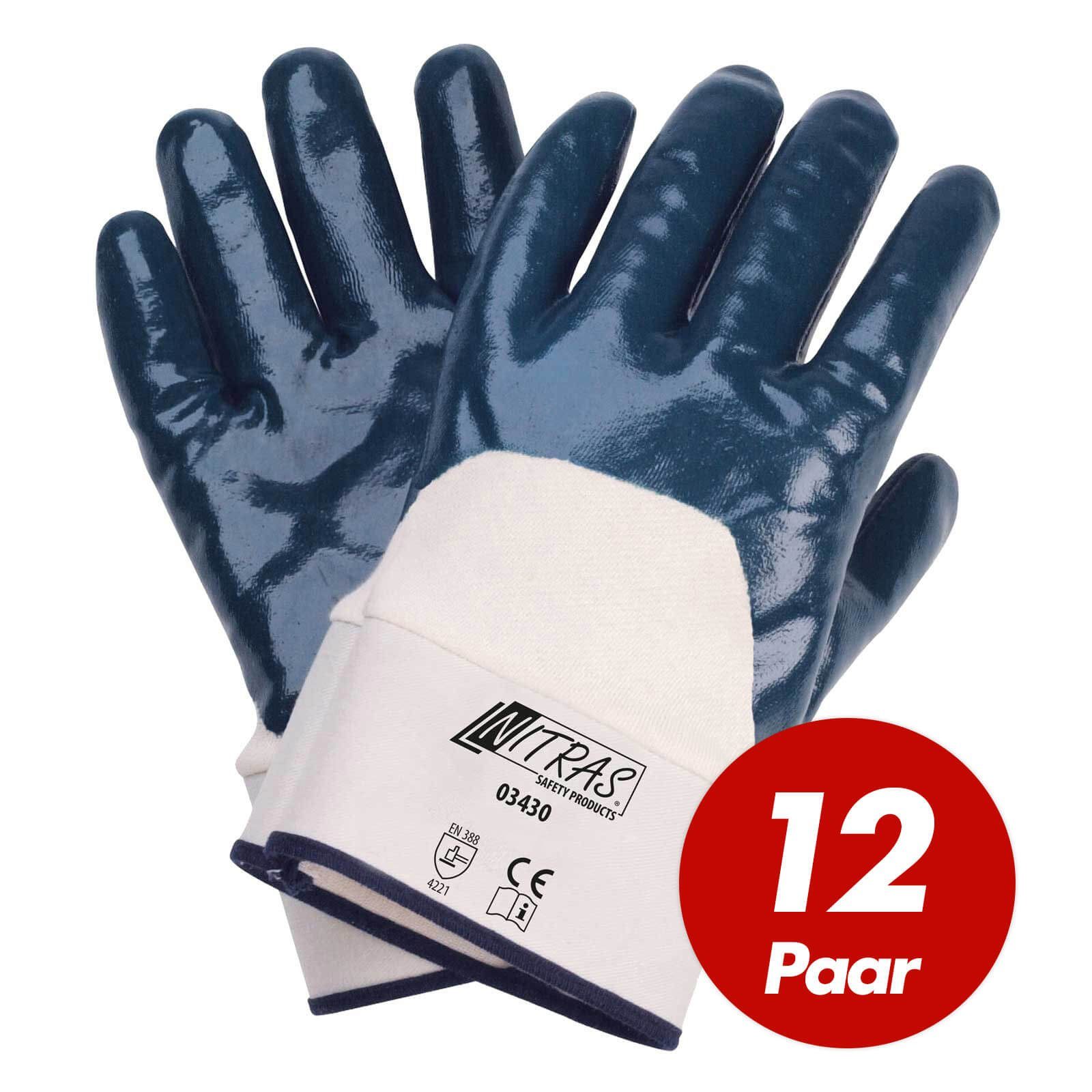 NITRAS Beschichtung 3/4 12 Nitril-Handschuhe Nitrilhandschuhe - 03430 (Spar-Set) Handschuhe Paar Nitras