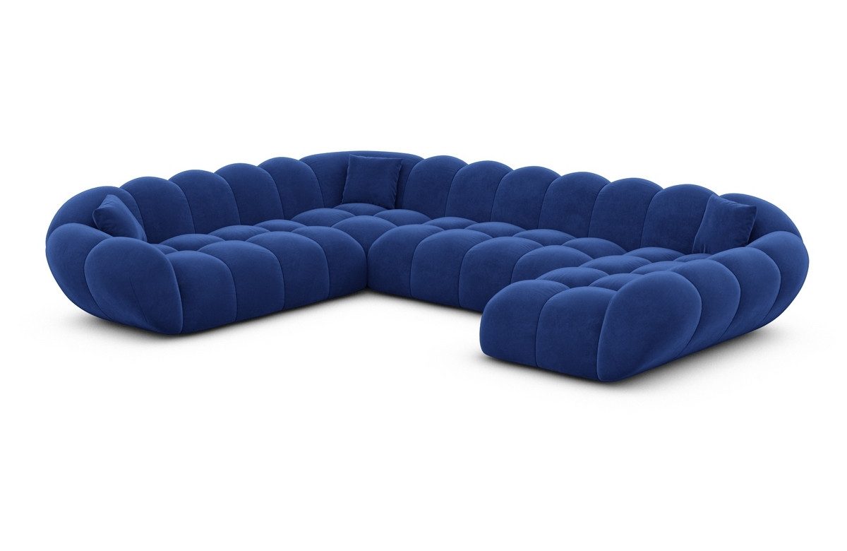 Sofa Dreams Wohnlandschaft Maleron XXL Polster Couch, Stoffsofa, 6-Sitzer, Ottomane rechts, Samtstoff in Dunkelblau