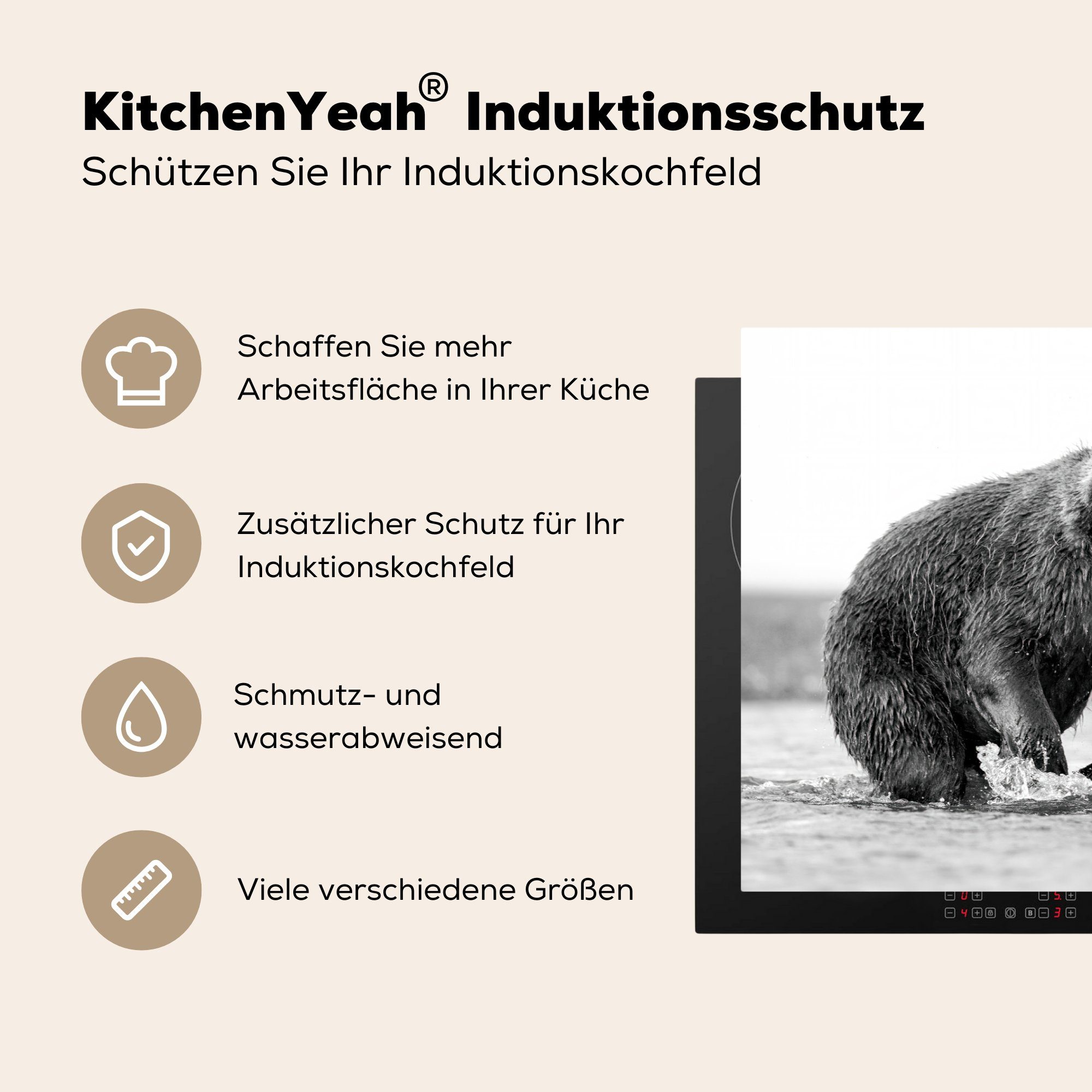 Herdblende-/Abdeckplatte für (1 81x52 - MuchoWow Ceranfeldabdeckung Wasser, Schutz Induktionskochfeld Fisch die tlg), Vinyl, - küche, cm, Bär