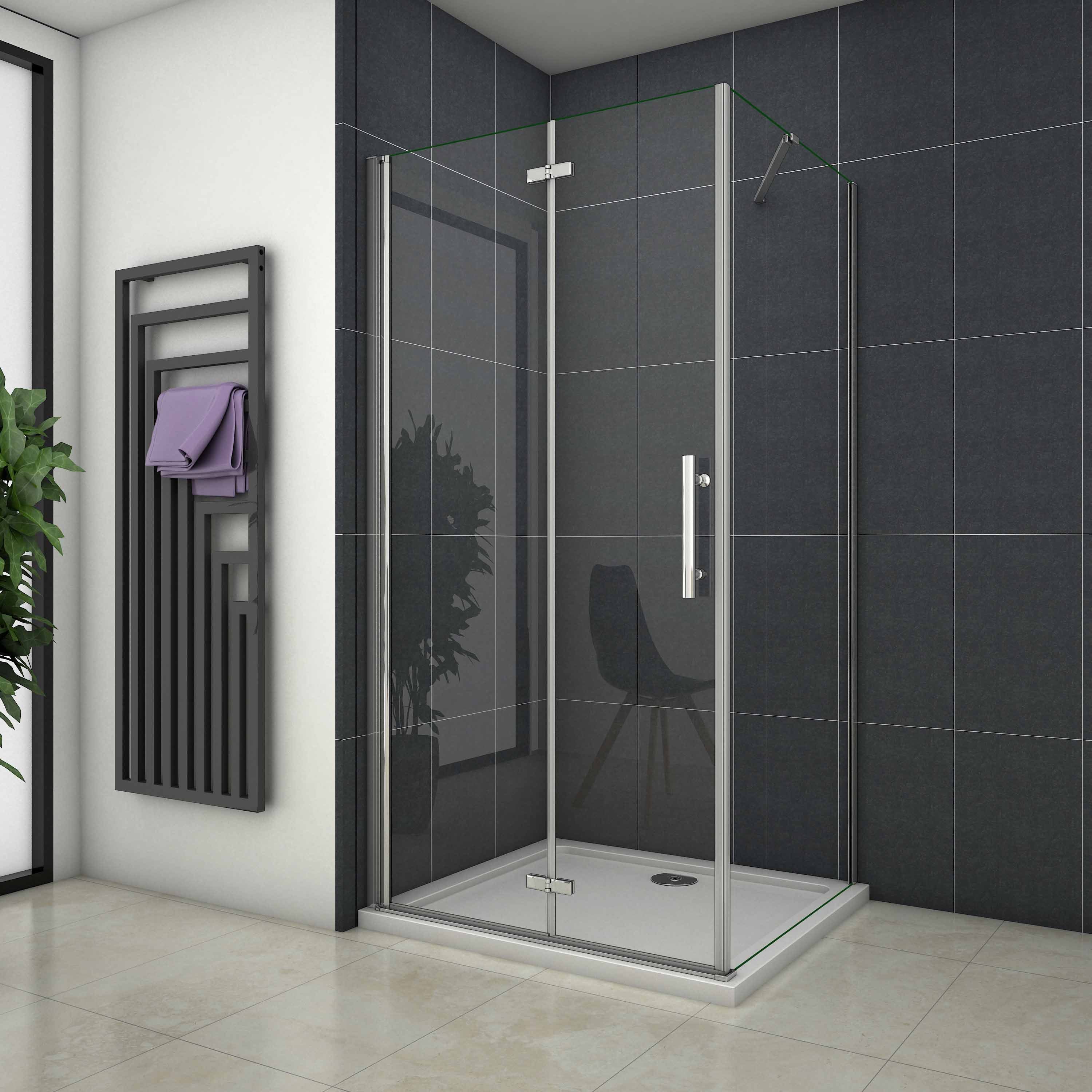 AICA Eckdusche ESG glas Falttür mit Seitenwand Scharniertür Duschkabine, BxT: 70x70 cm, Einscheibensicherheitsglas, Sicherheitsglas