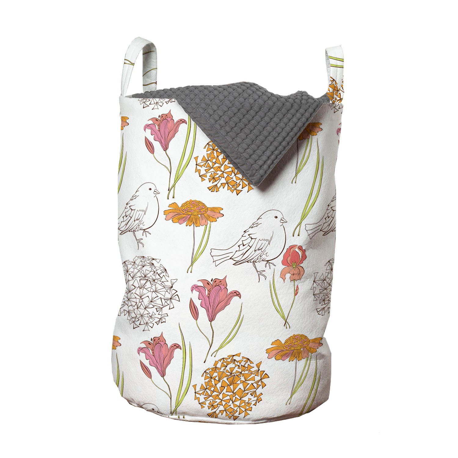 Abakuhaus Wäschesäckchen Wäschekorb mit Griffen Kordelzugverschluss für Waschsalons, Blumen Frühlings-Themed Laub