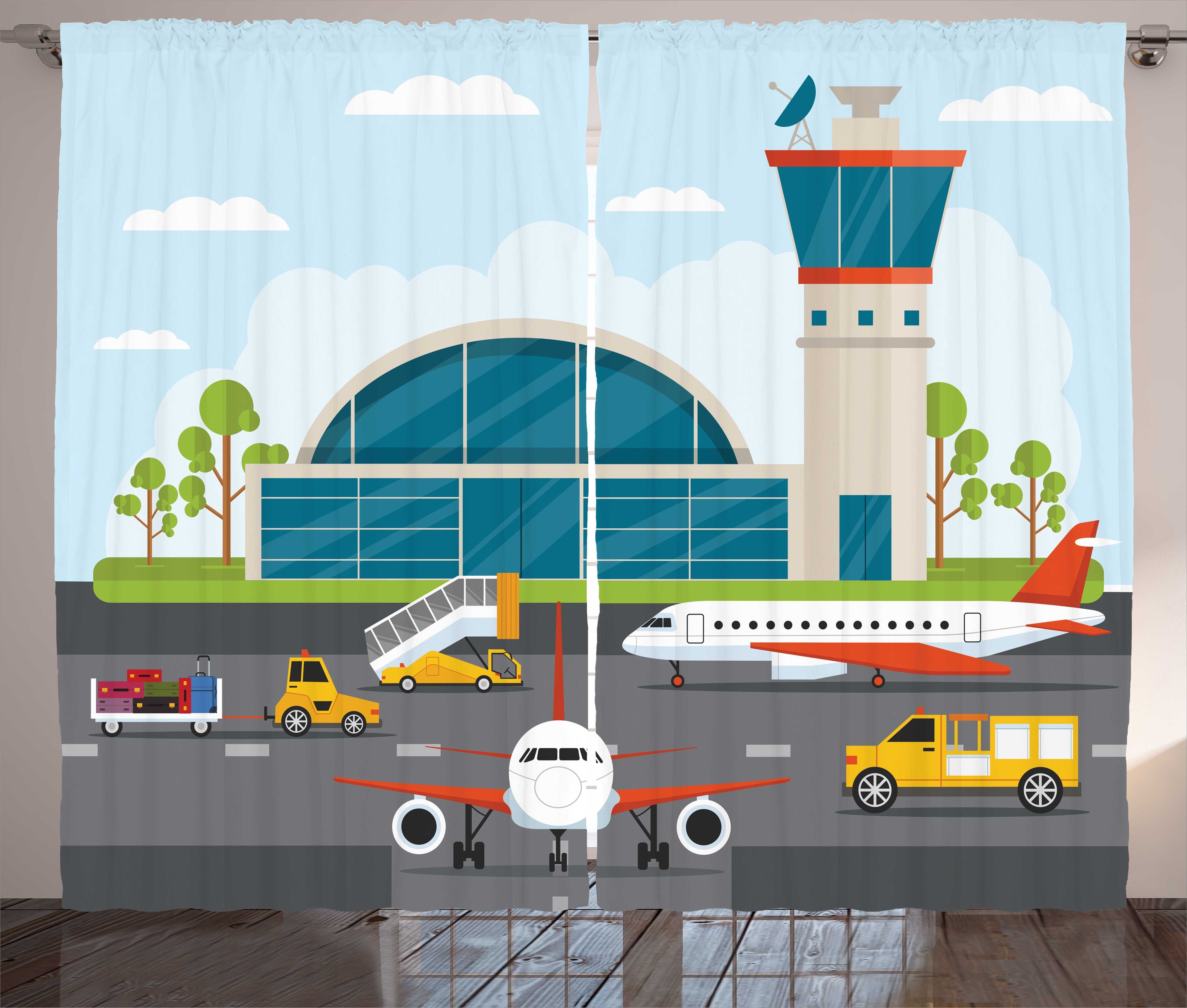 und Kräuselband Abakuhaus, Schlaufen Elements Cartoon mit Haken, Gardine Vorhang Airfield Flughafen Schlafzimmer