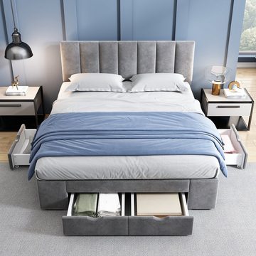OKWISH Polsterbett Doppelbett Stauraumbett Bett mit Lattenrost (Mit 4 Schubladen (140x200 cm)
