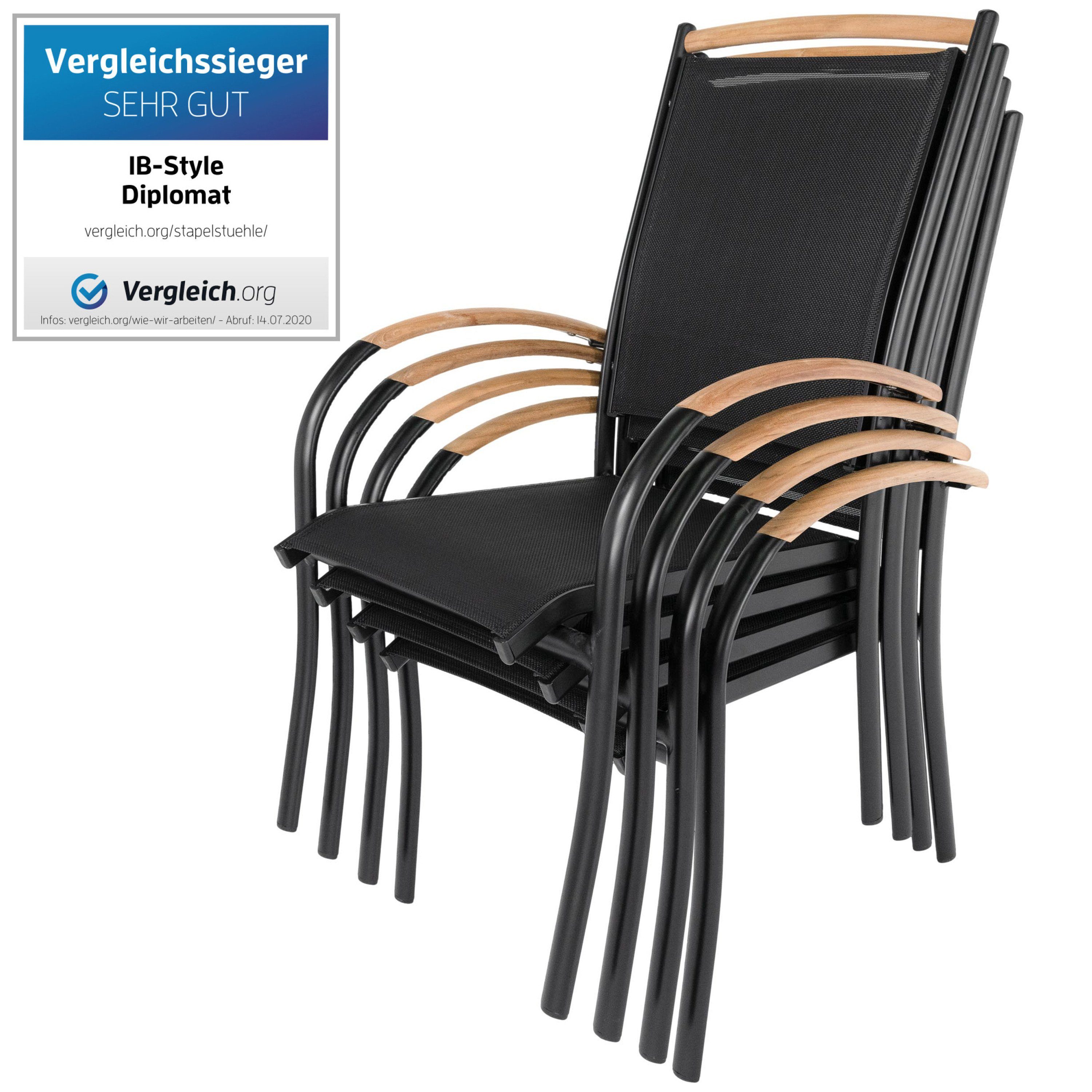 ib style Gartenstuhl Diplomat Stapelstuhl schwarz / teak Set (Hochstuhl), Gartenstuhlset - Gartensessel - Stapelbar - mehrfach gewebt | Stühle
