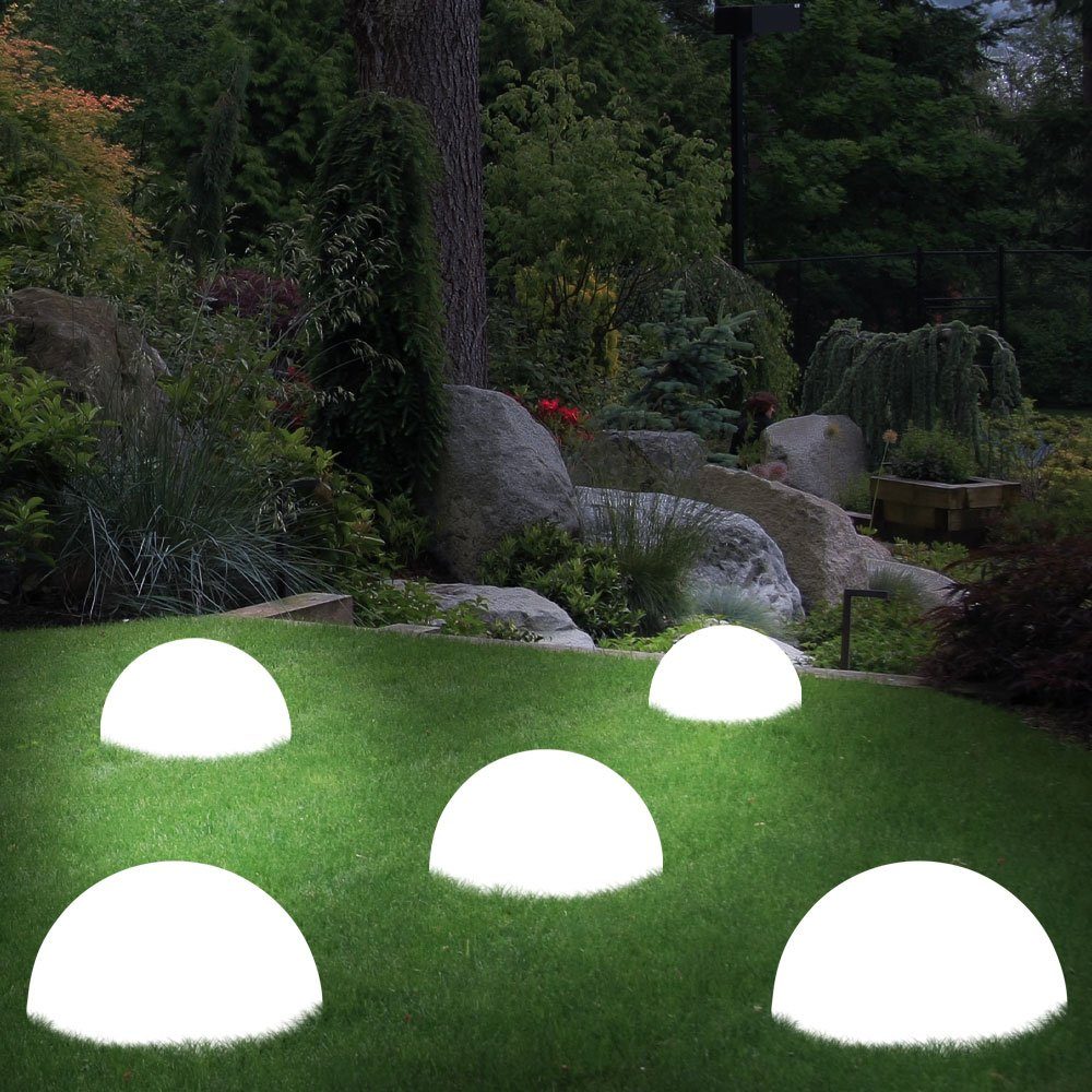 etc-shop LED Gartenleuchte, 5er Set RGB LED Solar Halbkugel Steck Leuchten  weiß Farbwechsel Garten Außen Strahler Erdspieß Deko Lampen