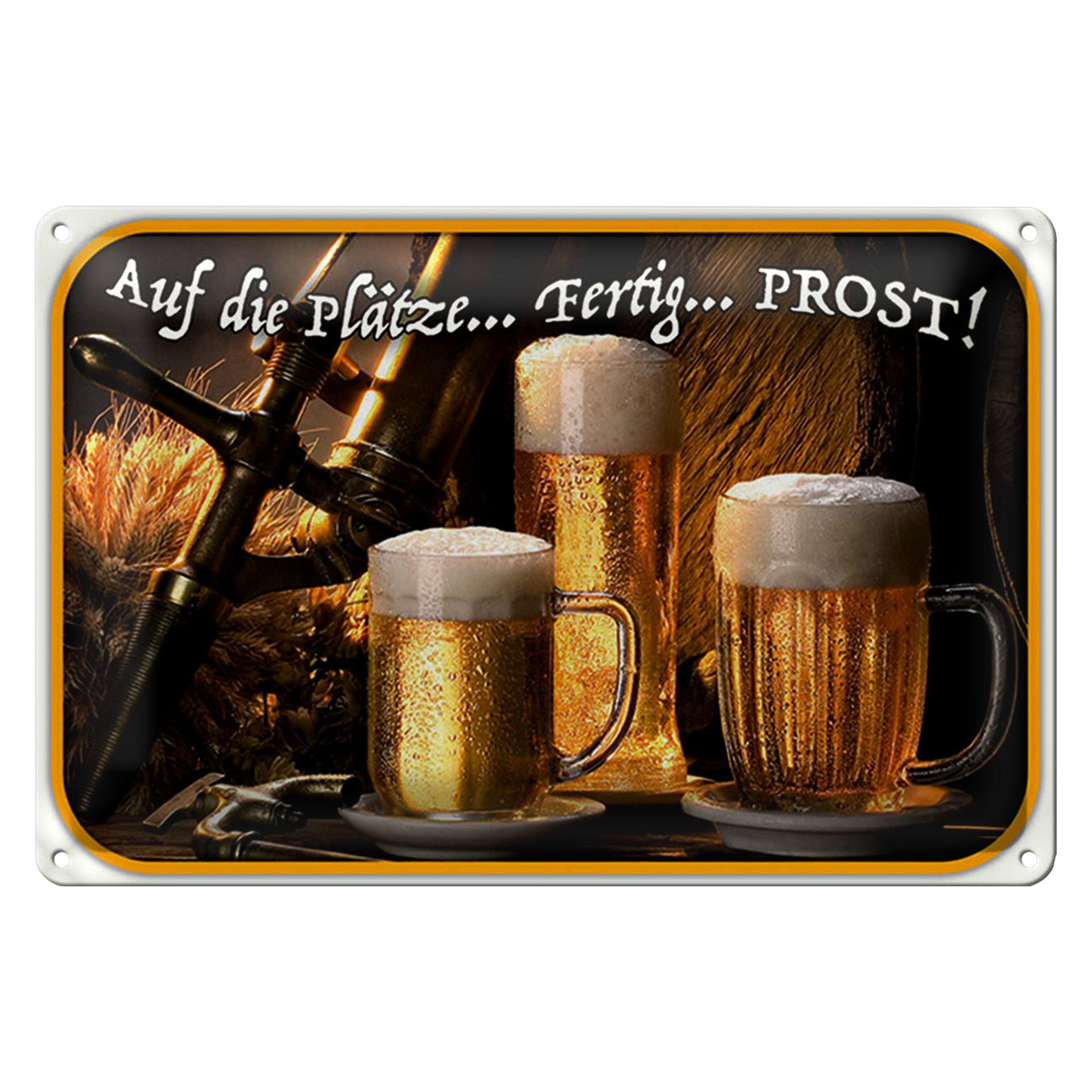 Metallschild Spruch 18x12cm Bier auf die Plätze fertig los