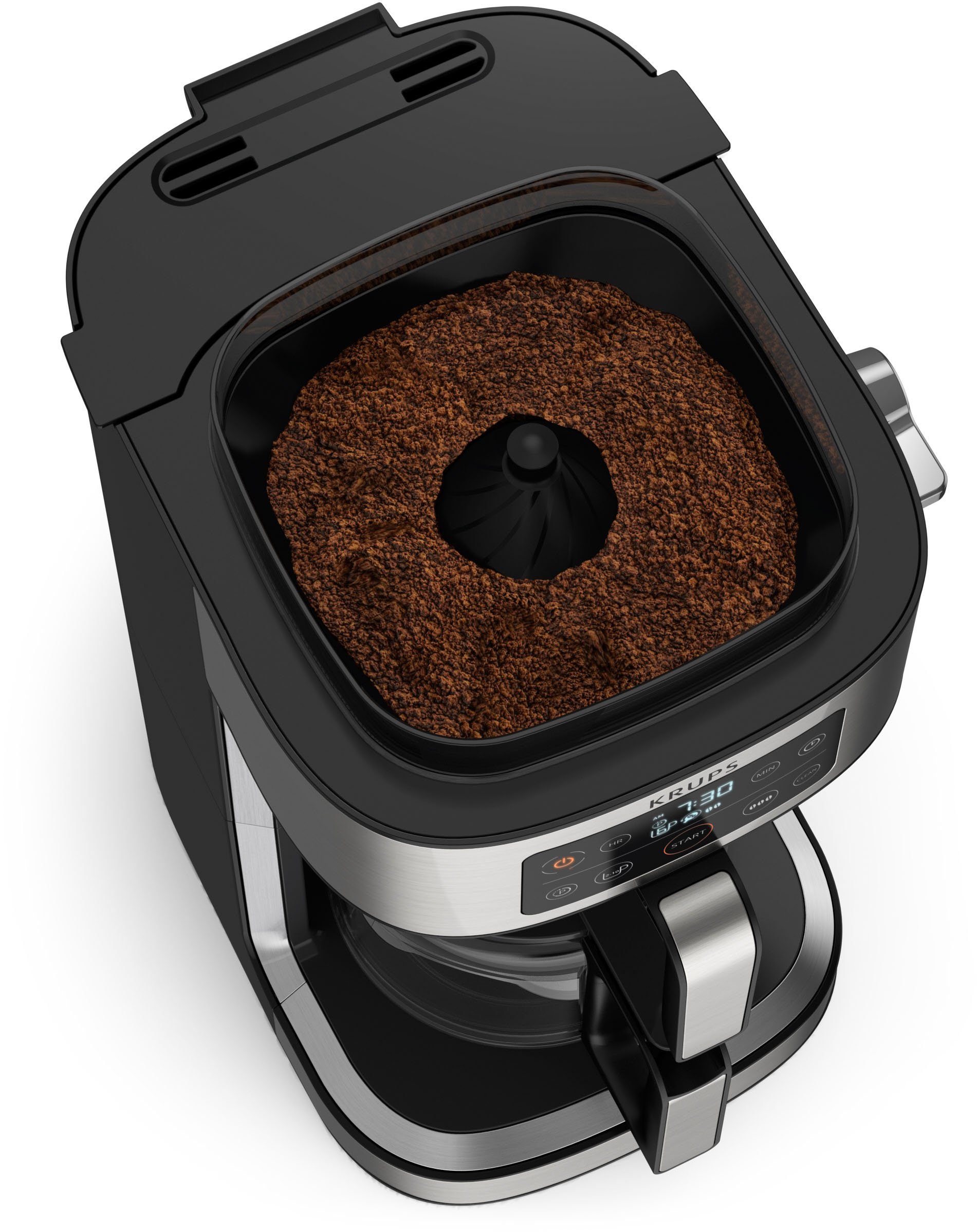 frischen bis 400 g Kaffee Partner, Kaffeekanne, 1,25l KM760D integrierte Krups für Kaffee-Vorratsbox zu Aroma Filterkaffeemaschine