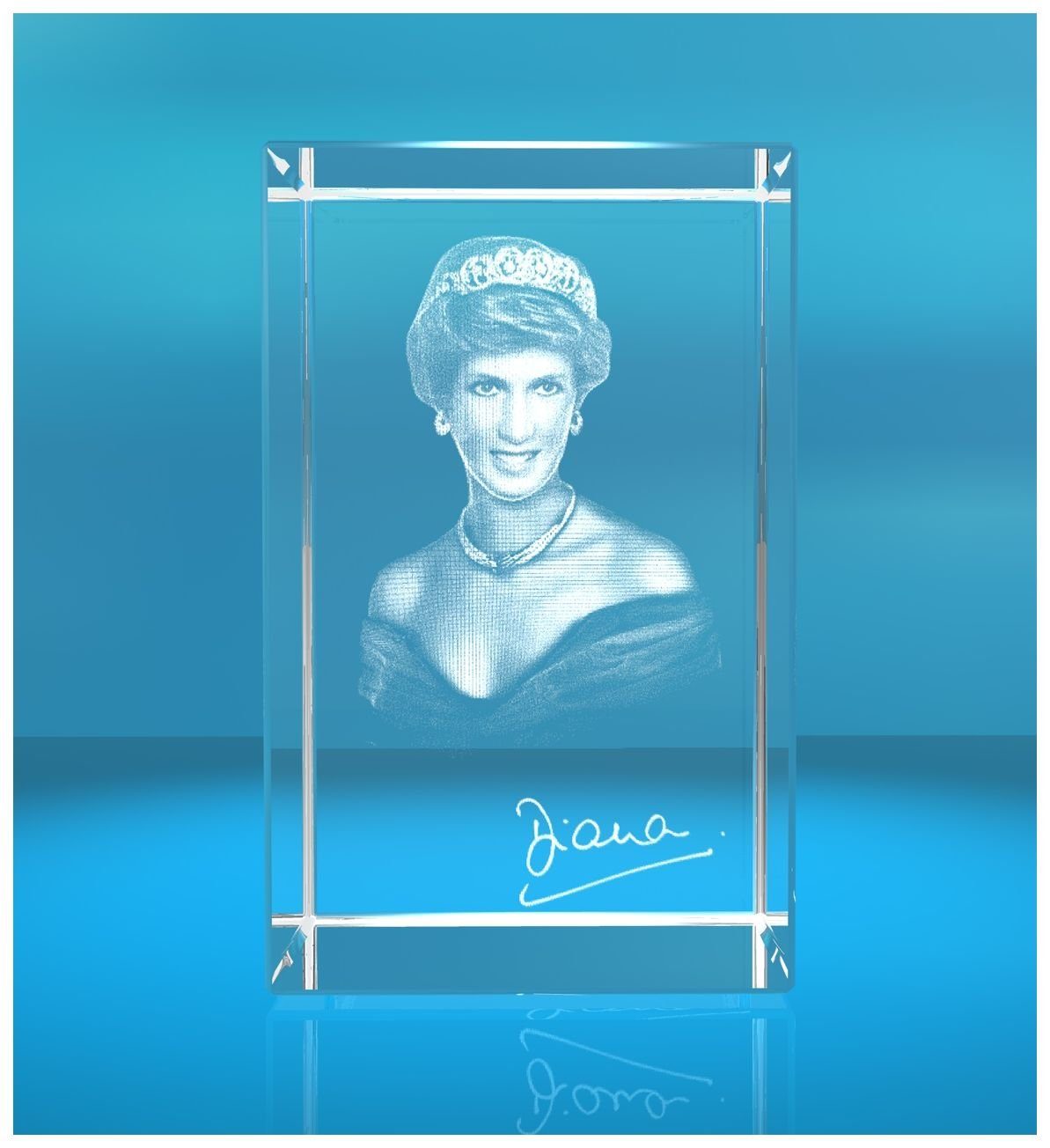 VIP-LASER Dekofigur 3D Glasquader I 3D Autogramm I Lady Diana I Princess of Wales, Hochwertige Geschenkbox, Made in Germany, Familienbetrieb