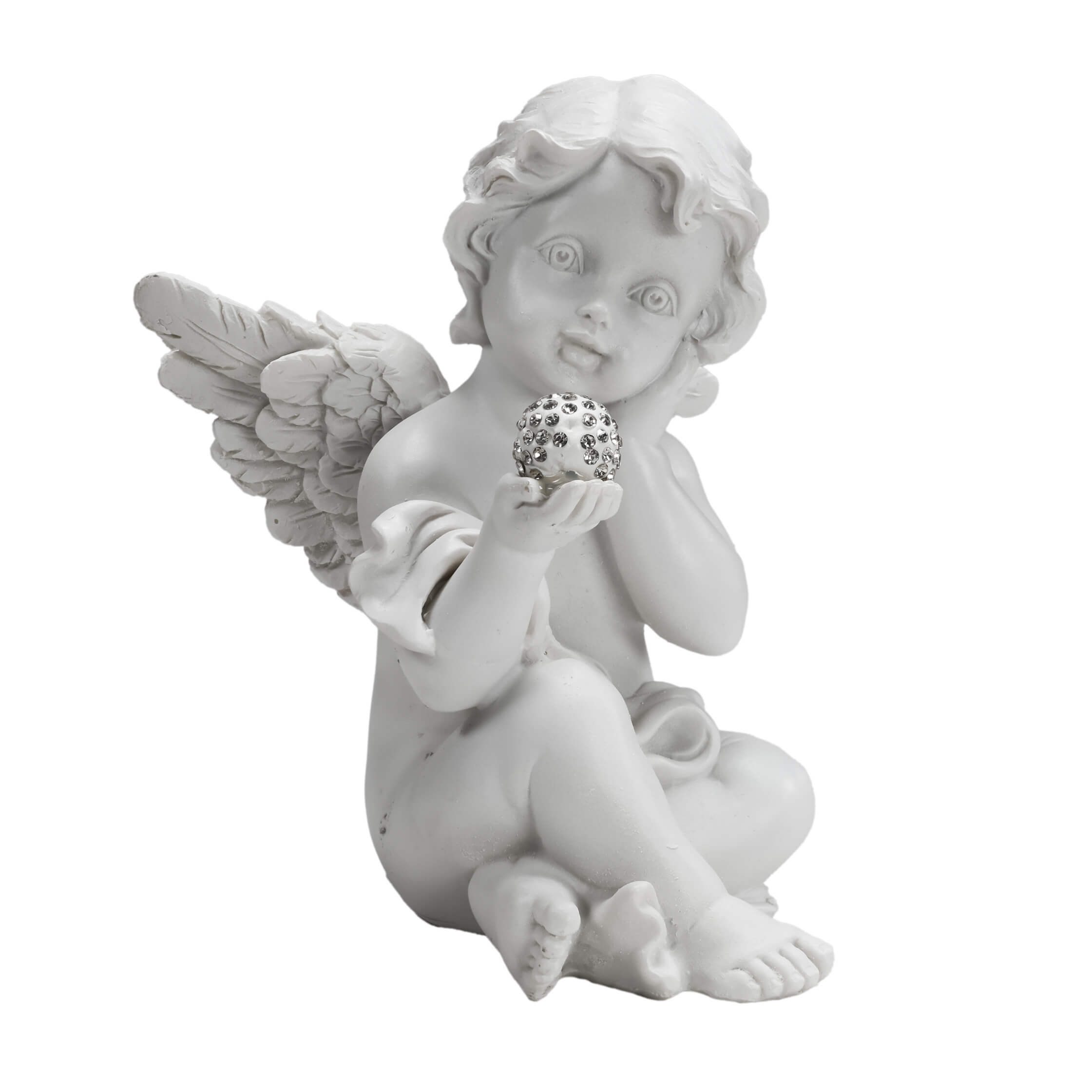 Out of the Blue Engelfigur Weißer Polyresin Engel mit Kristalldeko Sitzend - Engelsfigur (1 St), Kristalldekoration, Perfekt zu jedem Anlass, Dekofigur Engel