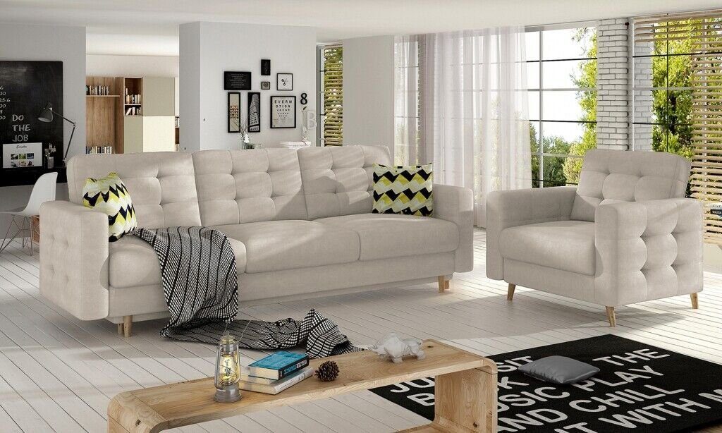 in Sofagarnitur, Polster Grau Made Sofa Polstermöbel Couch Europe Chesterfield Sitzer 3+1 Braune JVmoebel