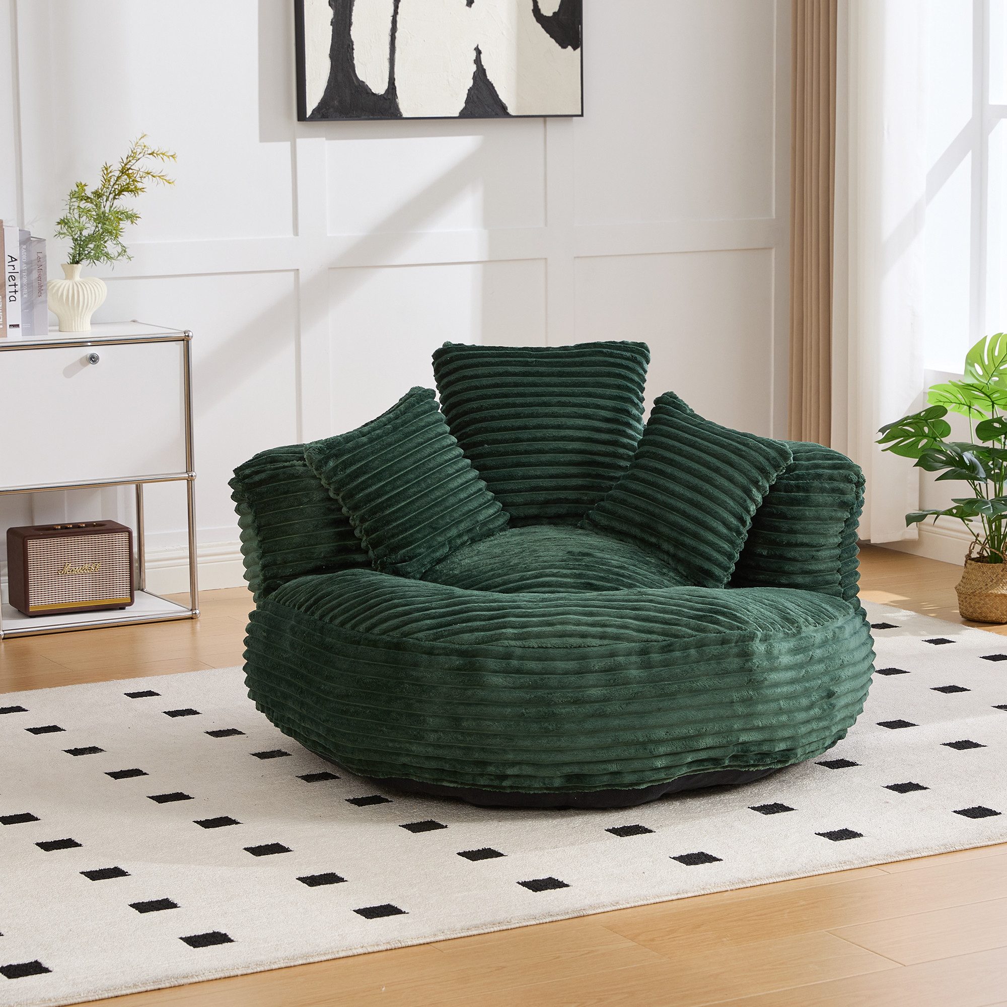 REDOM Sitzsack Einzelsofa, Wohnzimmer Sofa (aus Cordstoff mit hoher Rückenlehne und drei Kissen)