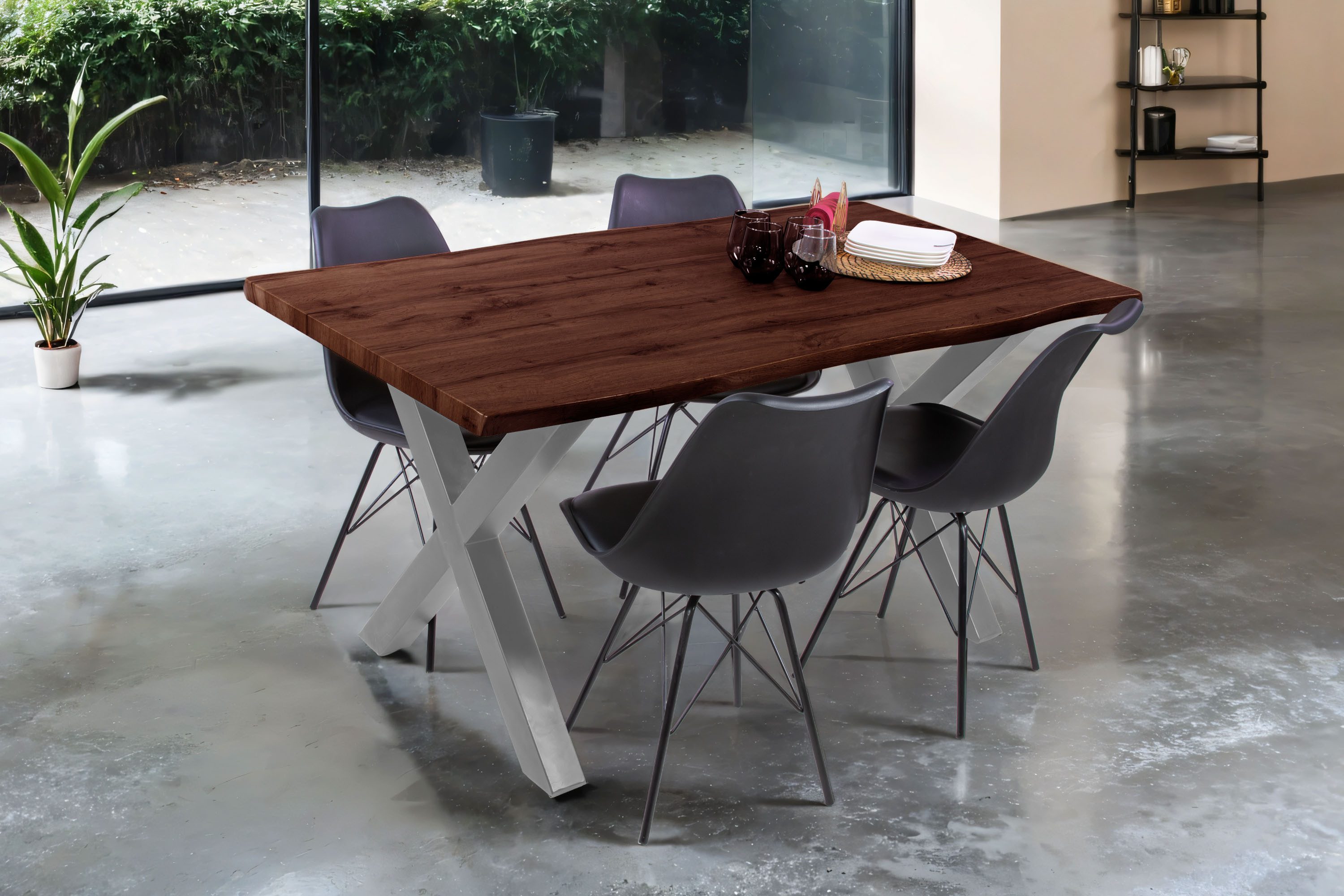 Loreno® Esstisch Josy, Nussbaumholz, Baumkante, MDF-Platte, günstig online kaufen