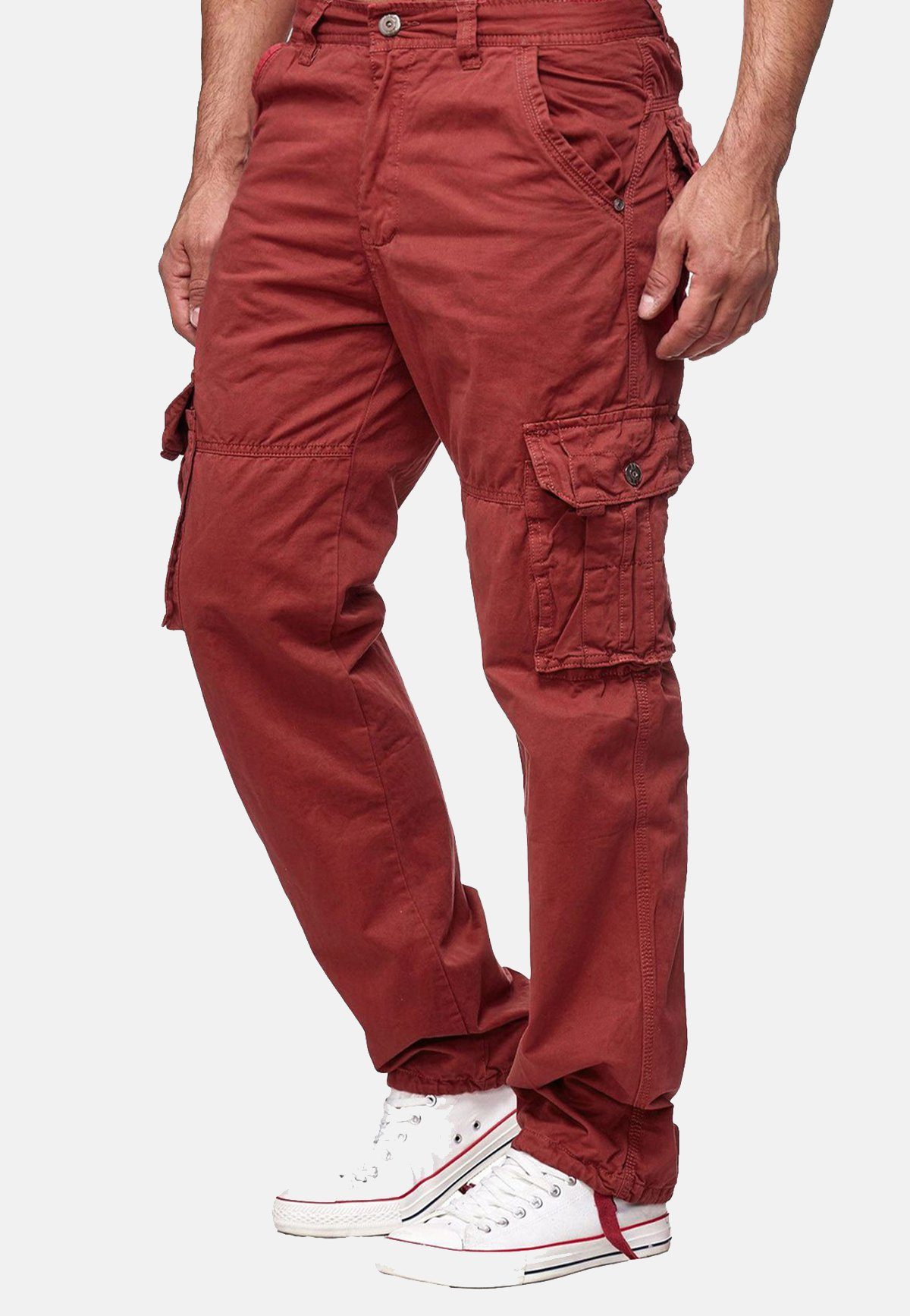 Rote Cargohose Damen & Herren – Weite Trekkinghose Mit Taschen, Elastischer Bund, Outdoor & Freizeit