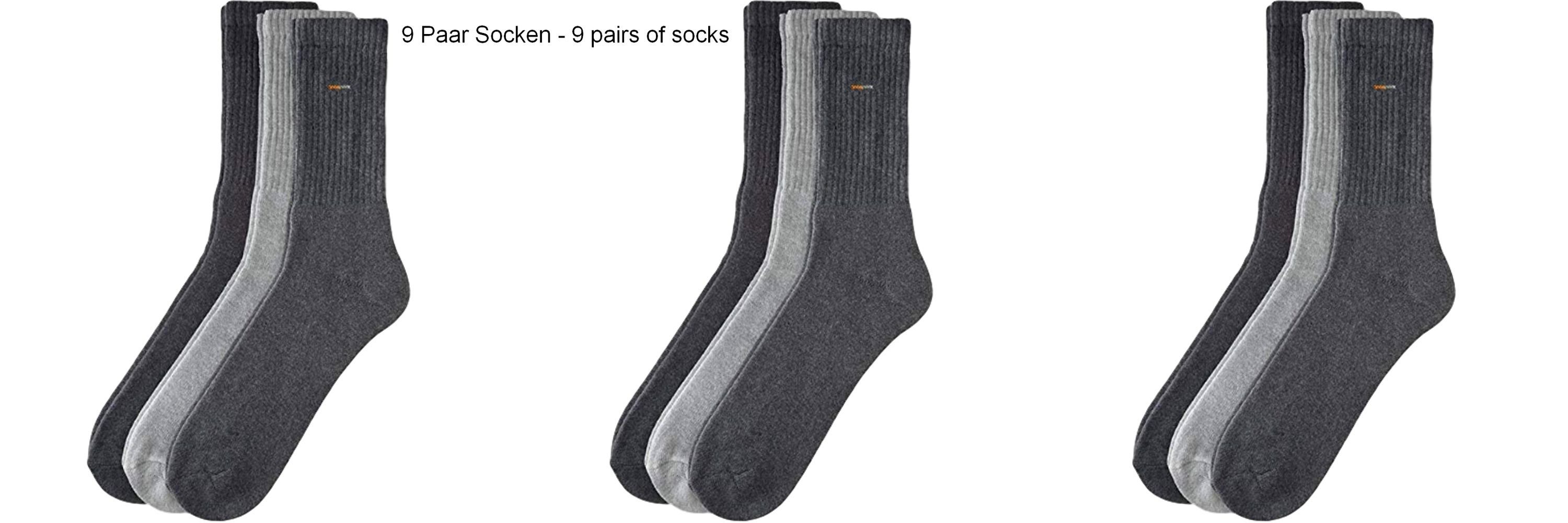 Camano Sportsocken Basic Socken Sportsocken (9-Paar) - Farbe: grau/weiß/ schwarz - Größe: 35 - 38