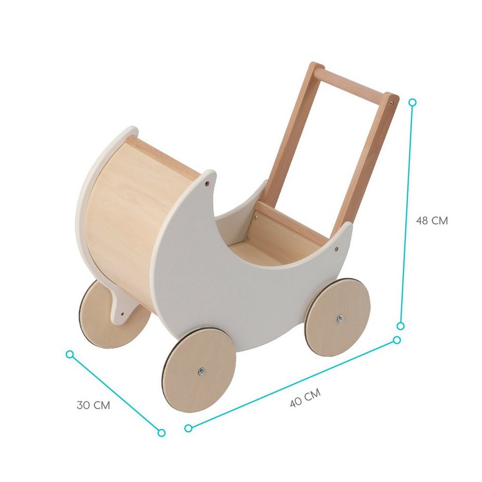 wuuhoo Lauflernwagen Puppenwagen Lou aus Holz weiß mit gummierten Räder,  und Stütze I Lauflernhilfe für Mädchen und Jungen ab 12 Monaten I Baby und  Kinderspielzeug