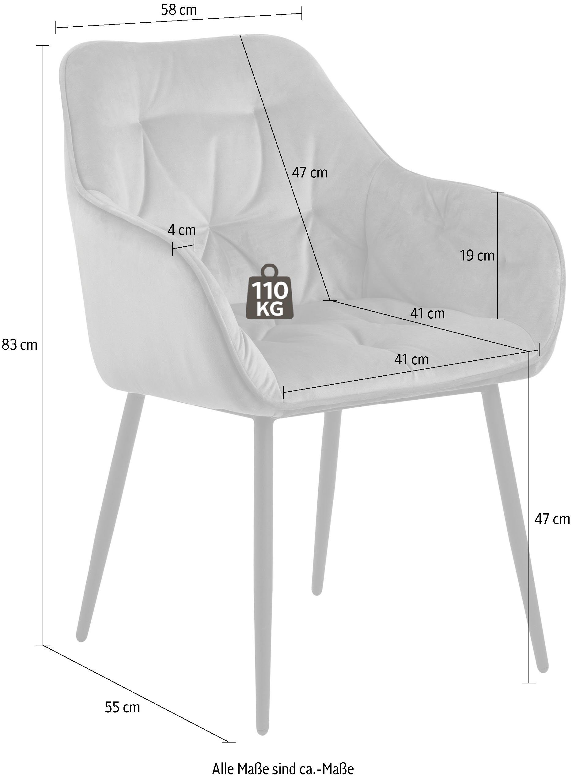 ACTONA GROUP Bistrostuhl (Set, dusty rosa | Steppungen; Samtbezug, 2 hellrose St), mit Sitzhöhe 79cm