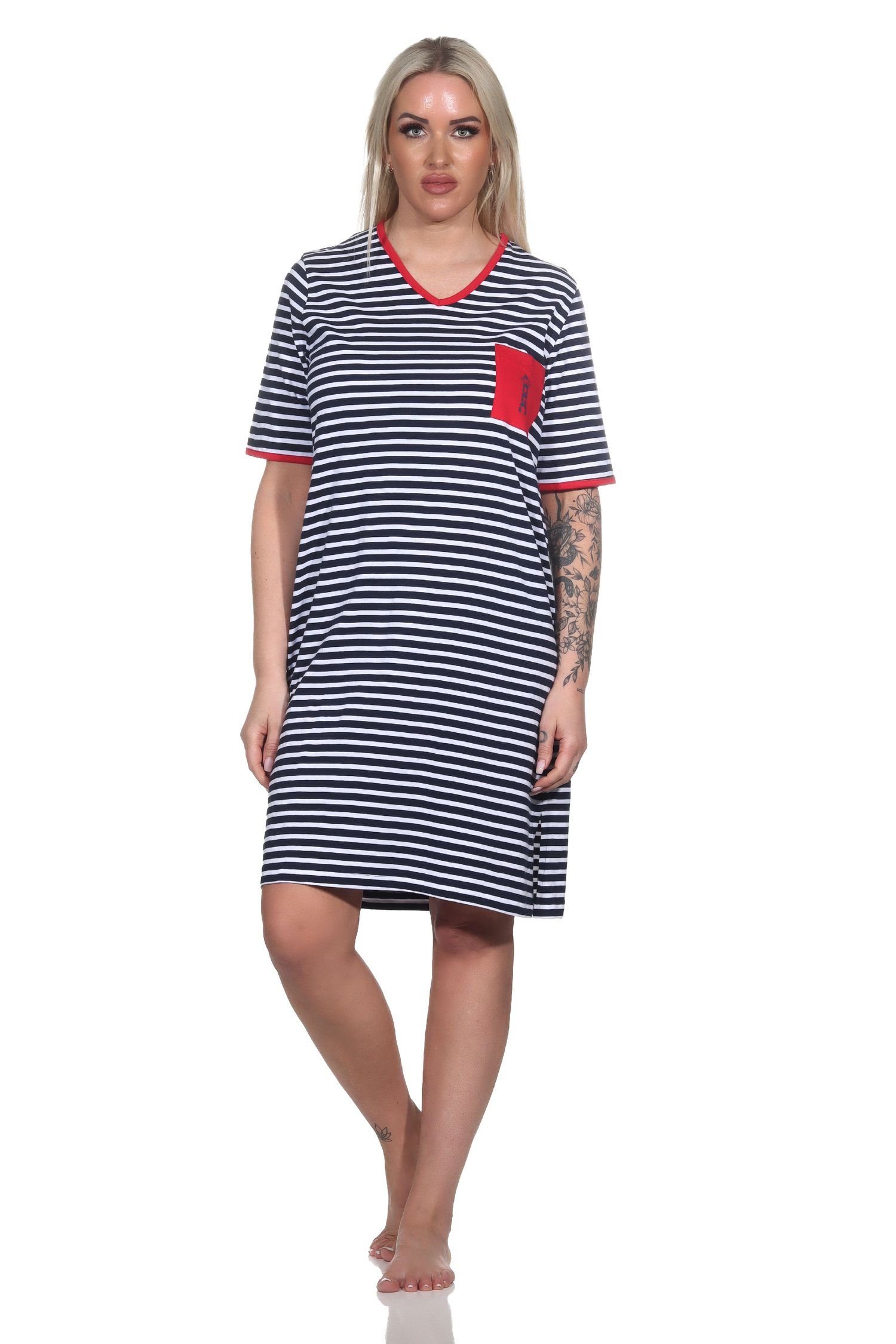 marine Leuchtturm mit Kurzarm Damen maritimer Nachthemd Optik in Normann Motiv Nachthemd und