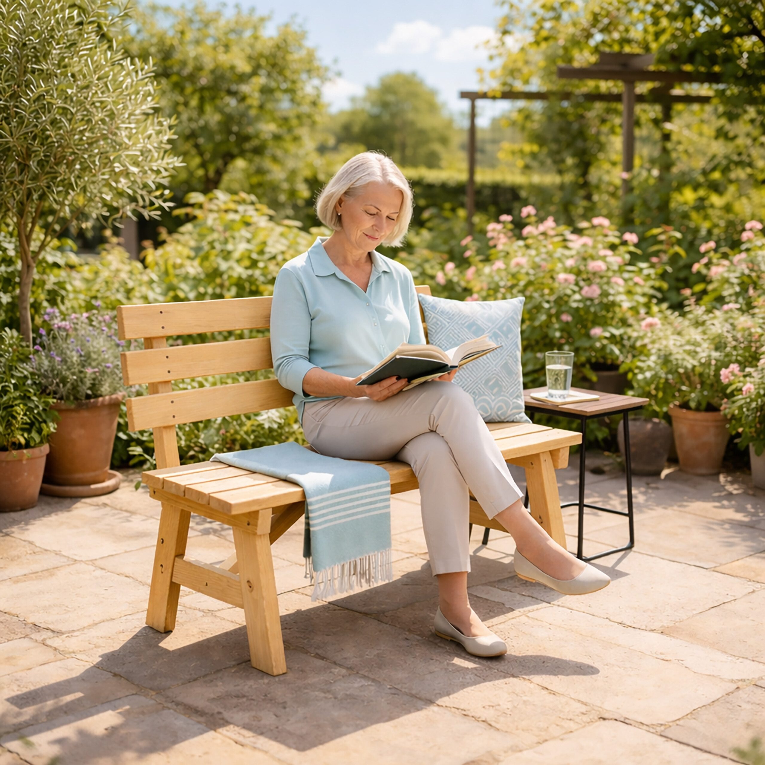 relaxdays Gartenbank mit Rückenlehne Tannenholz, natur