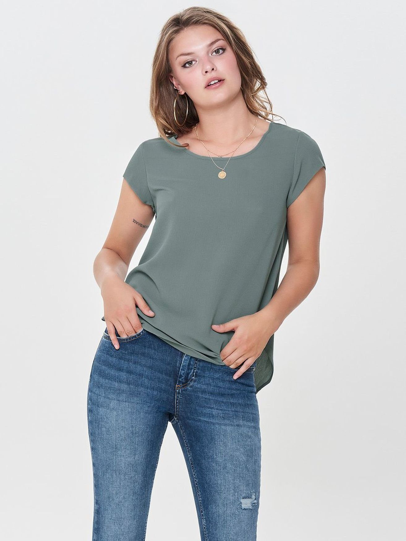ONLY Blusenshirt Einfarbige Kurzarm Oberteil ONLVIC günstig online kaufen