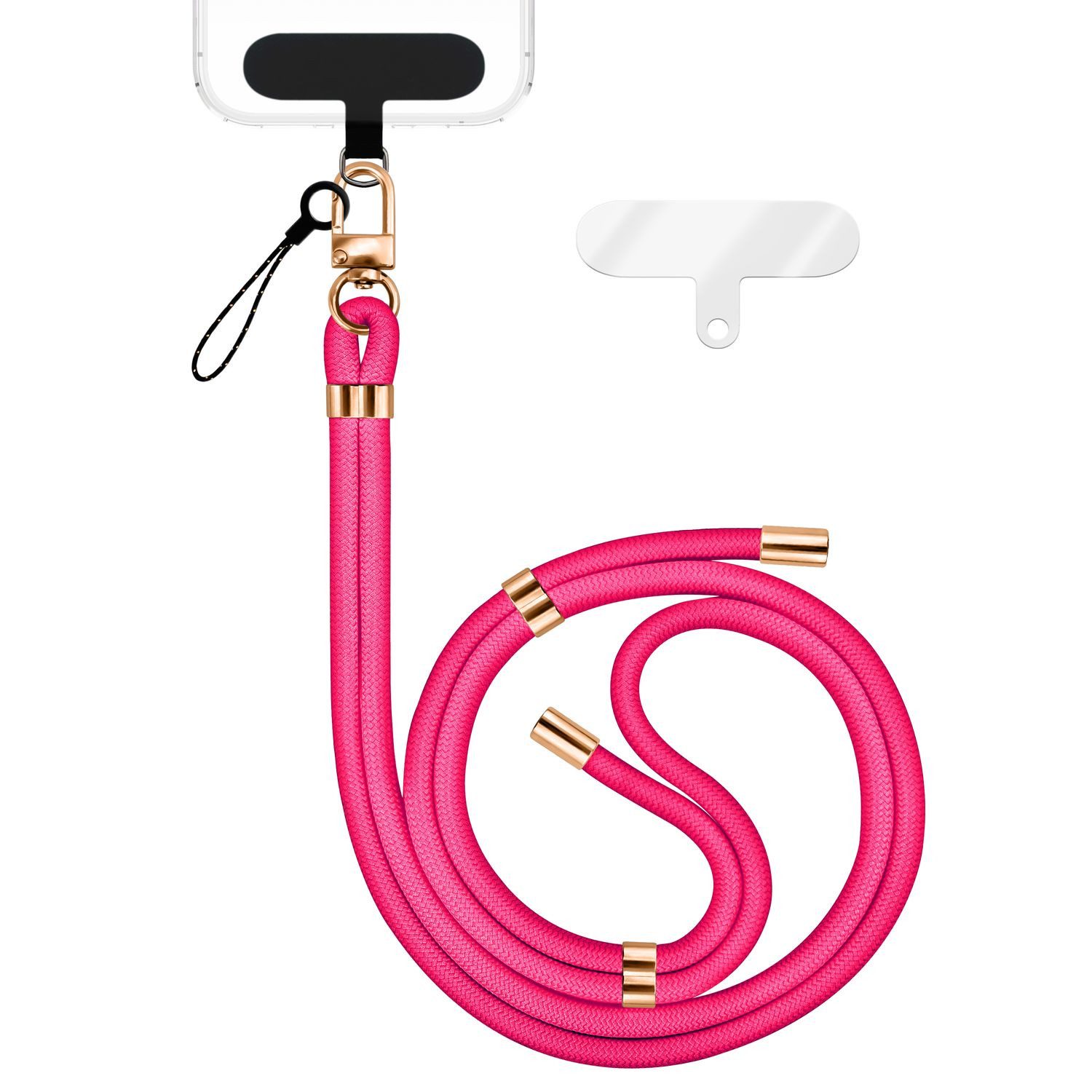 Nalia Handykette Universal Smartphone, Nylon Handyband / Karabiner Gold & 2 Pads / 35-75cm Tragelänge