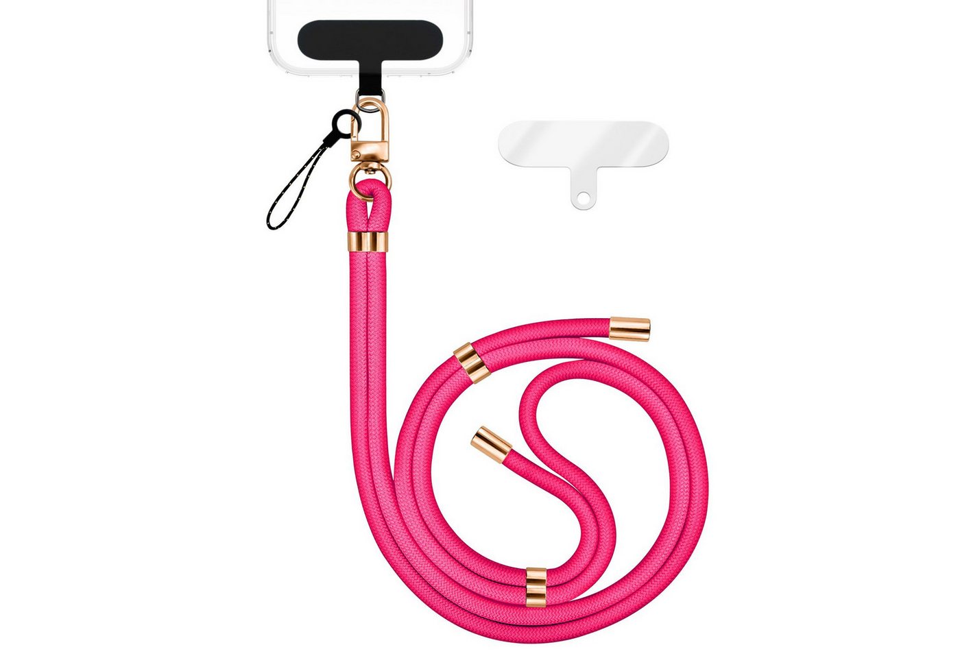 Nalia Handykette Universal Smartphone, Nylon Handyband / Karabiner Gold & 2 Pads / 35-75cm Tragelänge