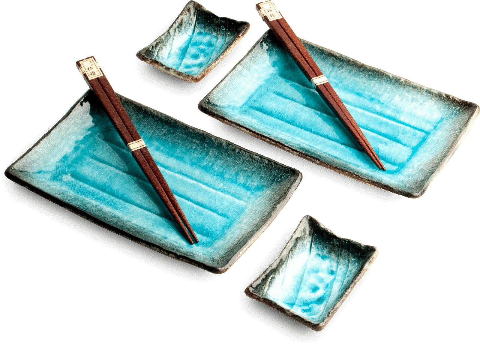 WestCraft Sushiteller SUSHI TELLER SET, Sushi Geschirr Set, Mehrteiliges Sushi-Set, (6 St), für 2 Personen Sushi-Teller, Schalen und Essstäbchen versch. Designs