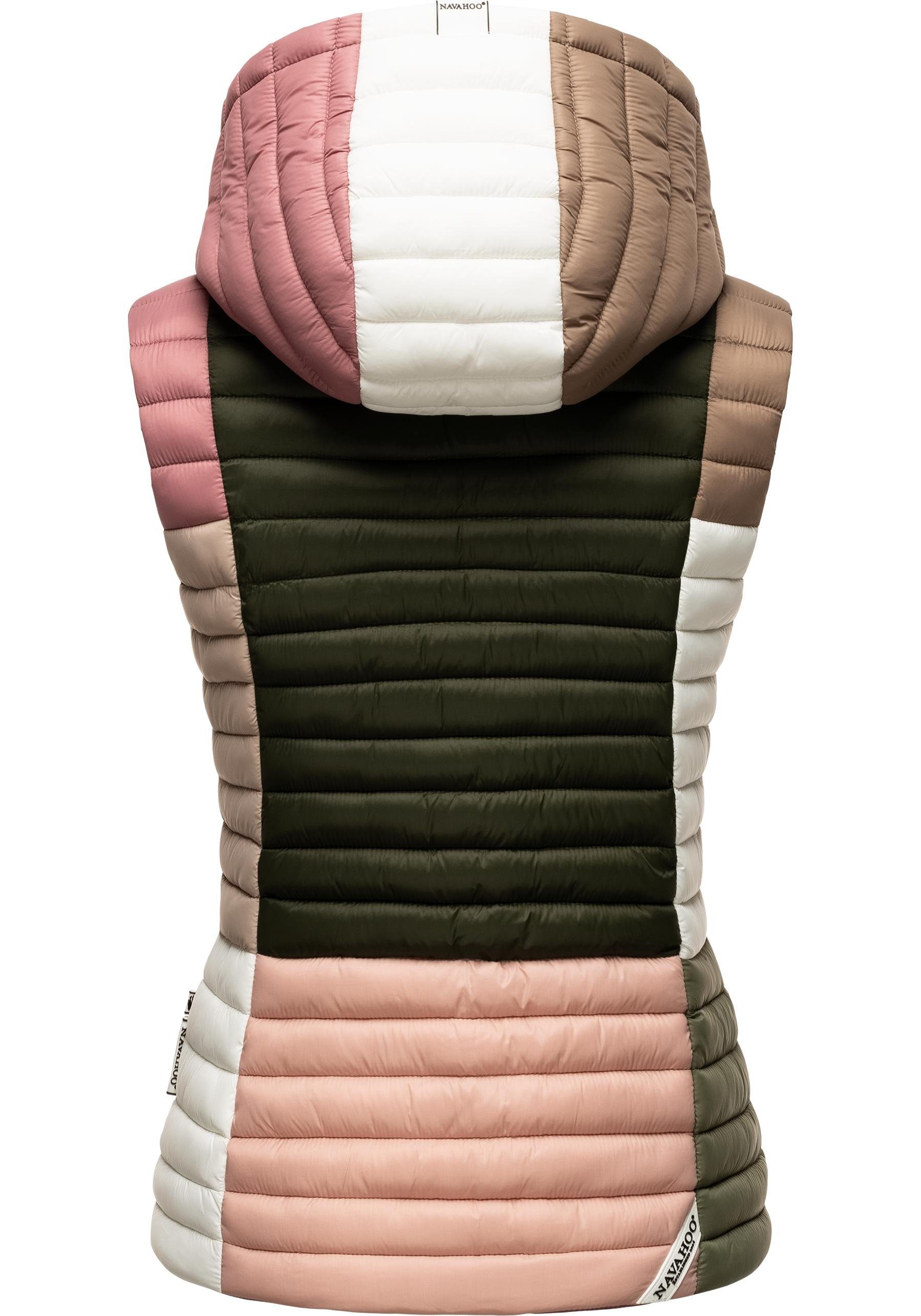 Navahoo Steppweste Shadaa Multikulti Ärmellose Damen Weste im Colourblocking-Stil und Kapuze – Bild 3 von 5