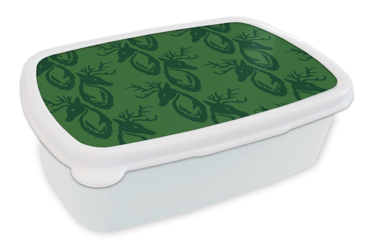 MuchoWow Lunchbox Muster - Grün - Hirsche, Kunststoff, (2-tlg), Brotbox für Kinder und Erwachsene, Brotdose, für Jungs und Mädchen weiß